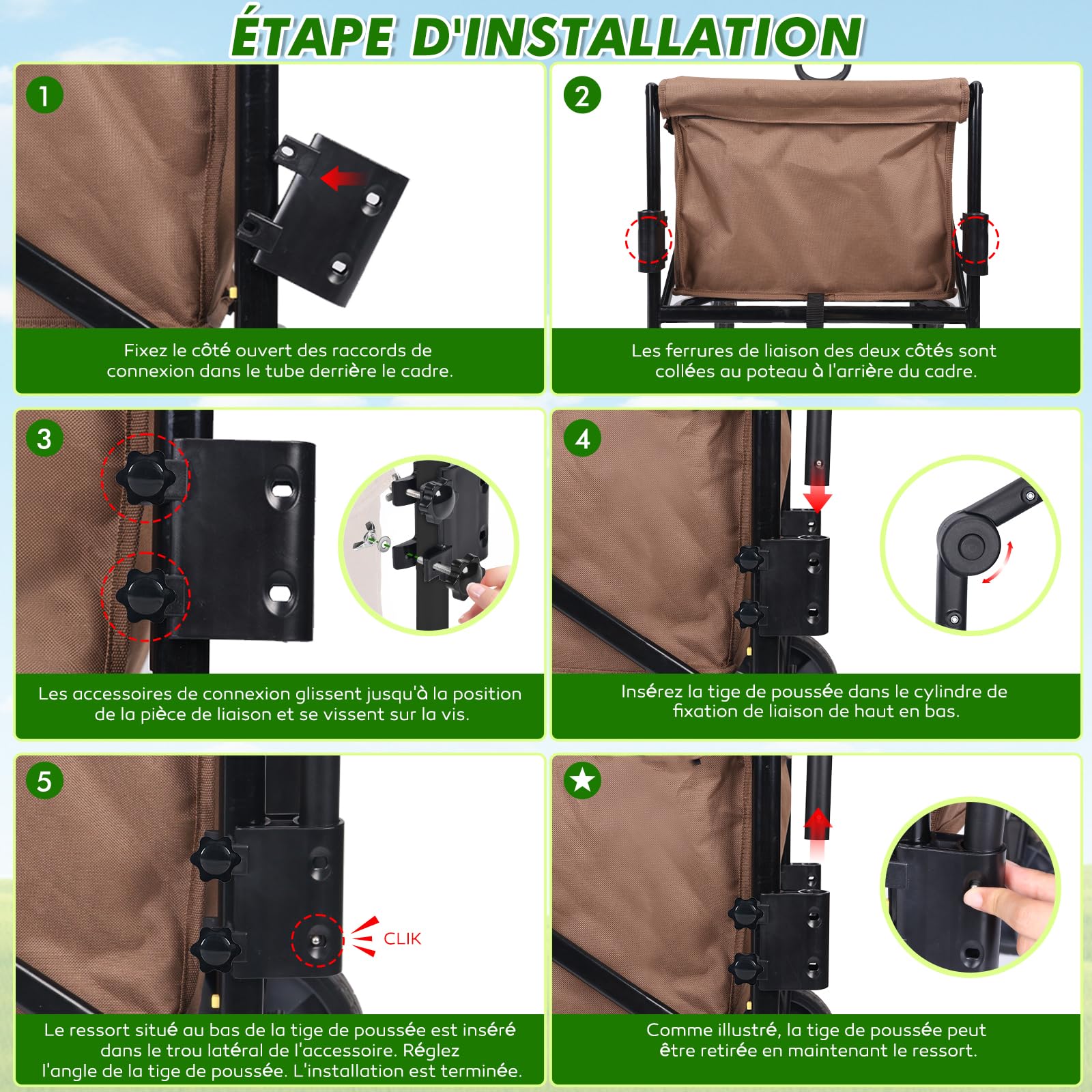 Poignée Universelle Pliable pour Chariot - Barre de Poussée/Traction Ergonomique en Acier Renforcé pour Caddies, Chariots de Plage, Poussettes et Landaus