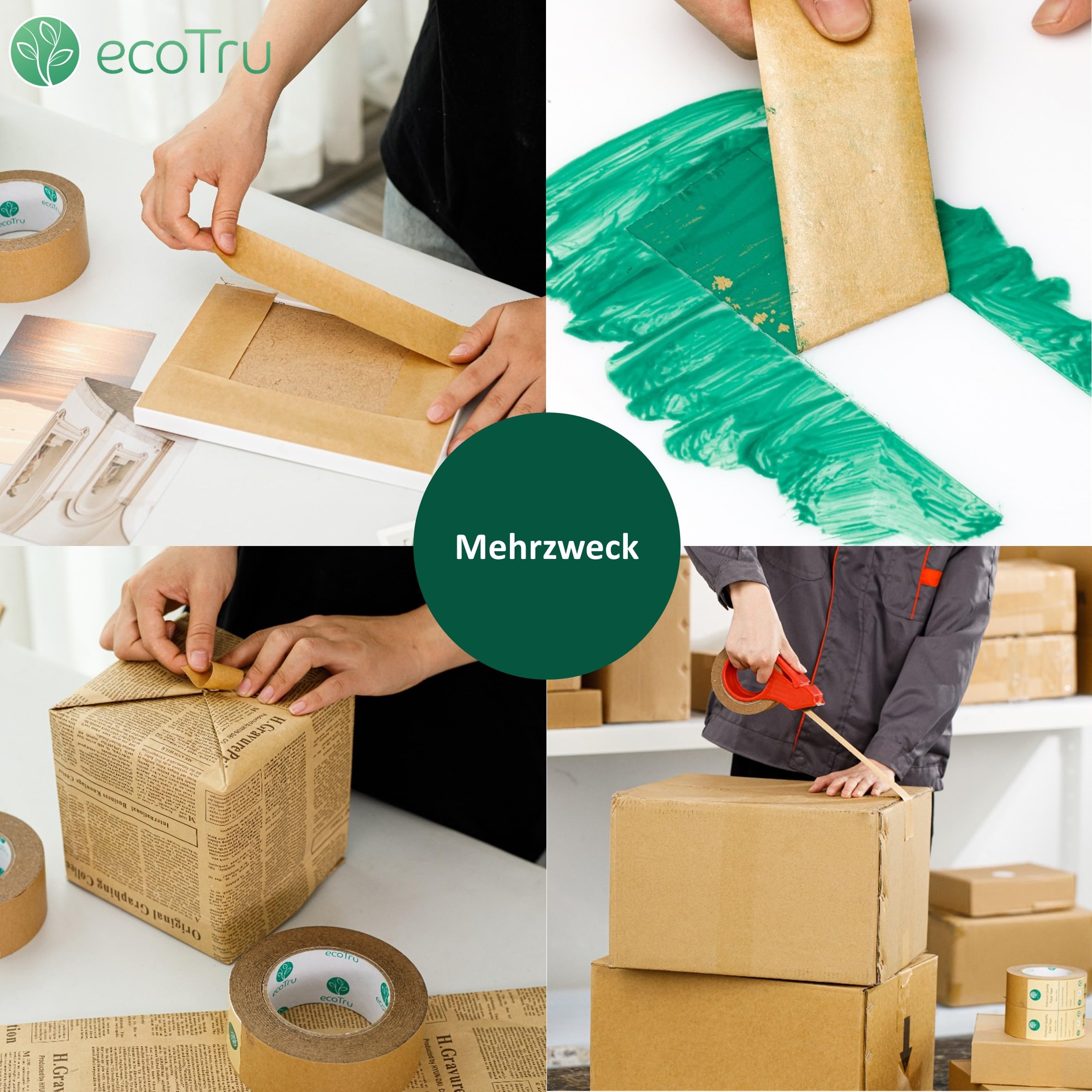Ultra Strong Papier Paketbänder, Öko Paketband zum Verschließen und Verpackungen, Recycelbar braun Paketklebeband, Biologisch abbaubares, unbeschichtet Papierklebeband, 48mm x 50m 3 Stück