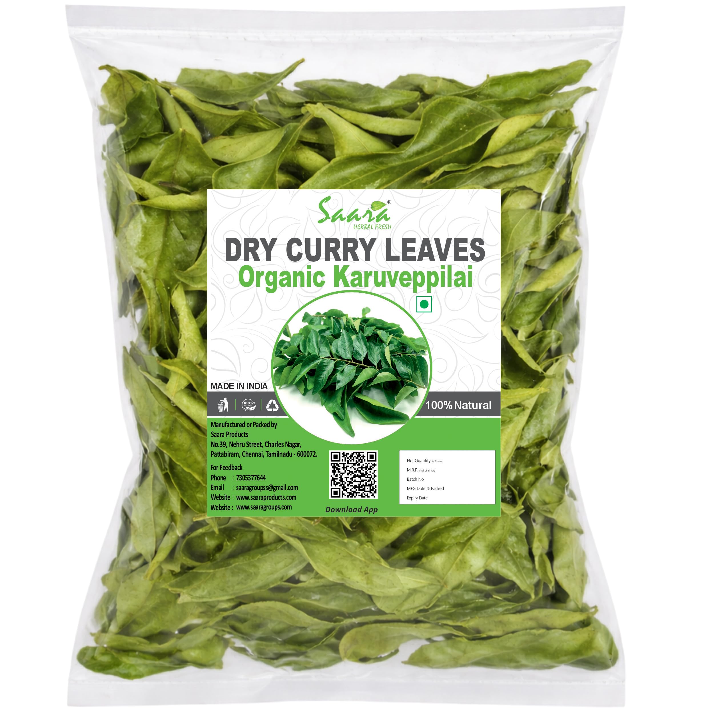 Saara HERBAL FRESH Dry Curry Leaves (100 gram) Karuveppillai Dried Leaves, Karuveppillai Leaves, Kadi Patta,Murrya koenigii,Curry Leaf for Eating, Cooking, 100g (Pack of 1 x 100g)