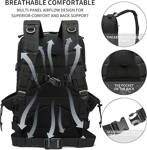 Miniatura 3 de Mochila táctica militar 45L/25L de 3 días de asalto Molle Mochila de día Mochila de senderismo para hombres y mujeres Negro-2,Verde