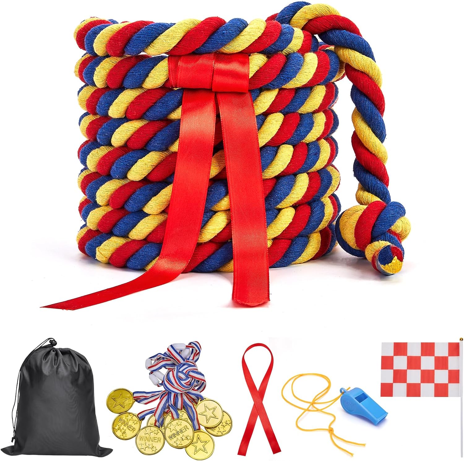 Tug of War Rope for Kids and Adults,Outdoor Field Day Family Reunion Birthday Party, Summer Outside Yard Backyard Lawn, Camping Picnic Carnival Games,Team Building (Blue, 20FT)