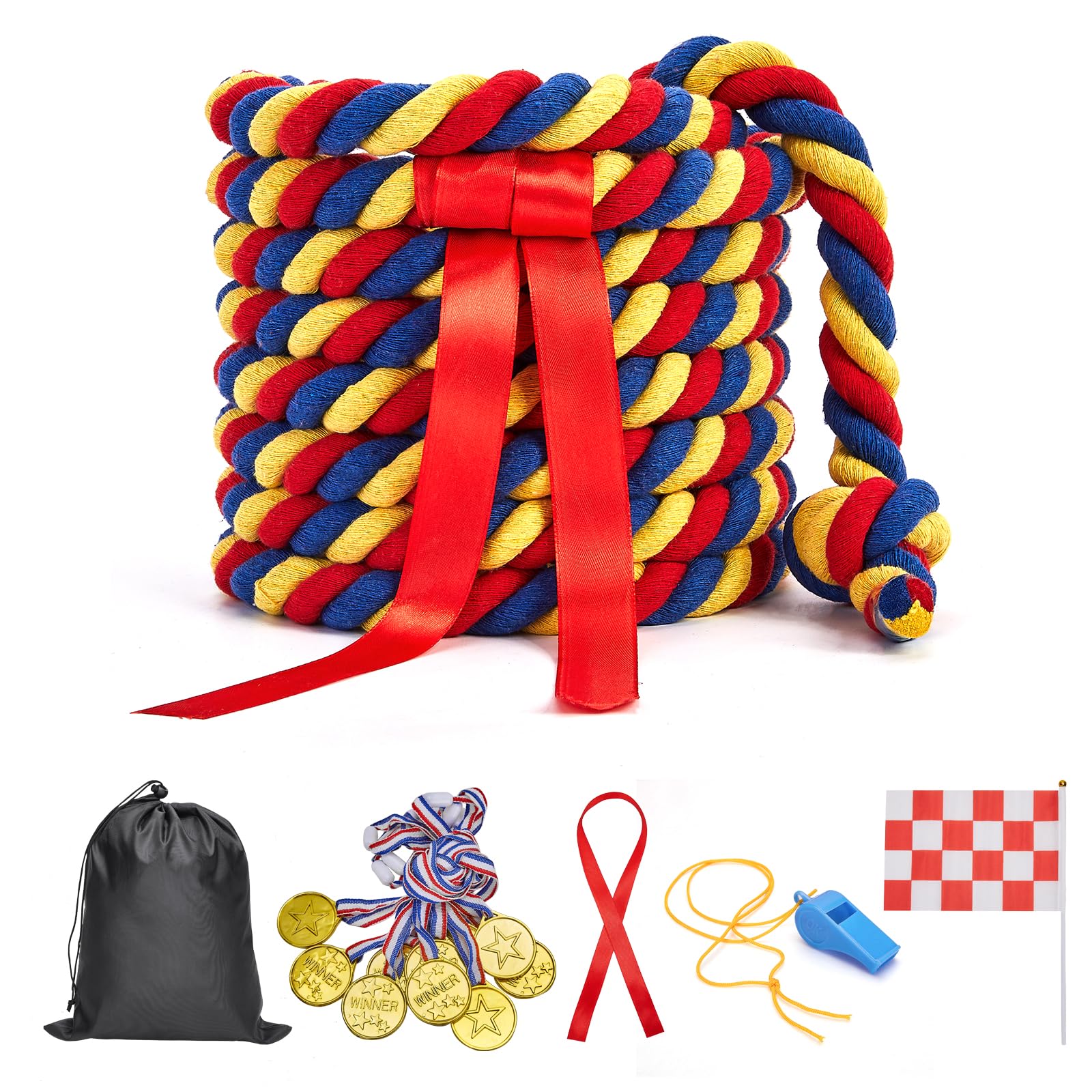 Tug of War Rope for Kids and Adults, Outdoor Games - Family Reunion, Birthday Party, Summer Yard Games - Camping, Picnic, Carnival - Team Building (Tricolor, 40FT)