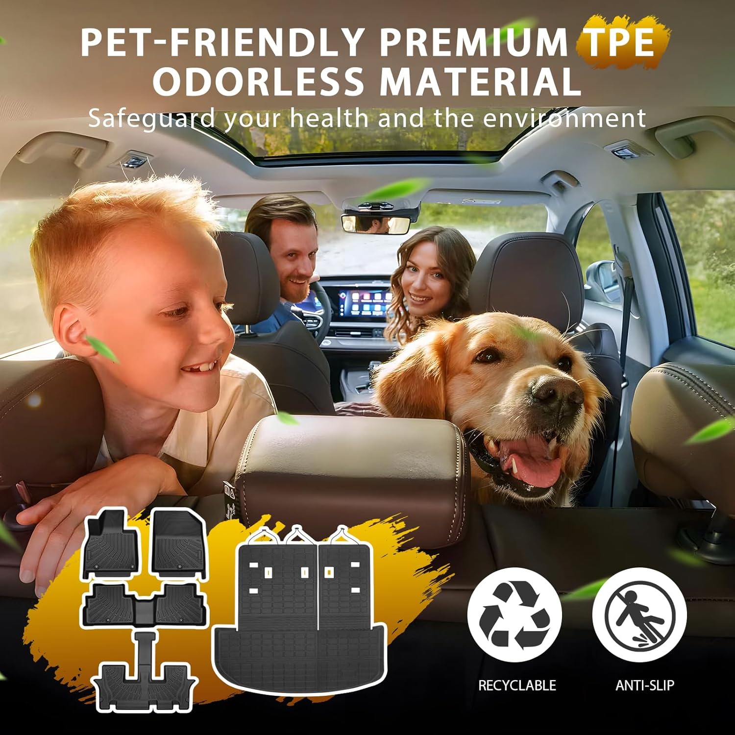 Powerty Floor Mats for 2020-2025 Kia Telluride 7/8 Passenger Car Mats Accessories, All Weather TPE Custom 2-in-1 Cargo Liner Seat Back Covers Protectors Replacement (Floor Mat + 2-in-1 Trunk Mat)