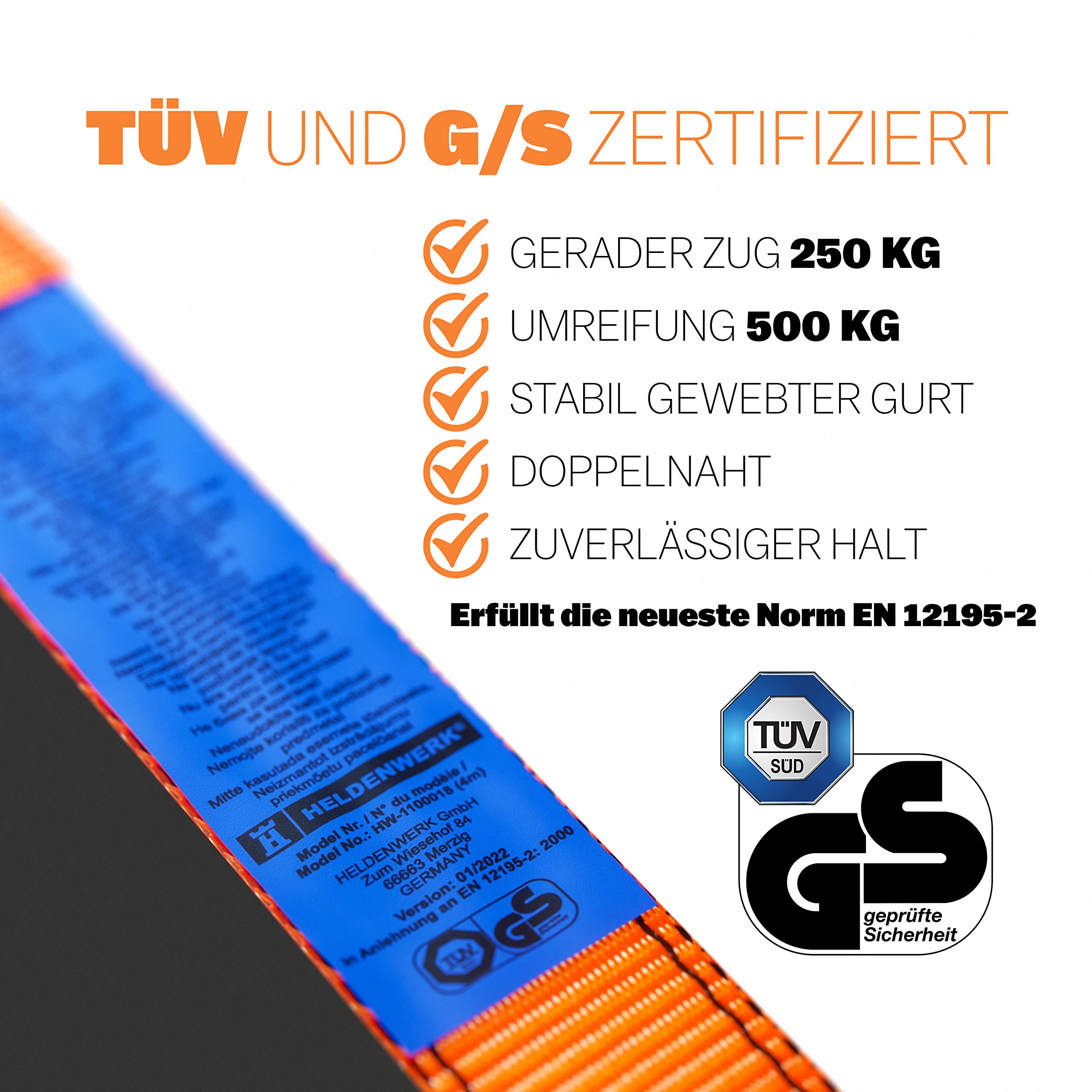 Besuche den HELDENWERK- HELDENWERK 4 Stück Spanngurte mit Ratsche in 4m, 5m oder 6m Ratschengurte TÜV/GS Zertifiziert mit Doppelnaht I Zurrgurte wetterfest & robust (4m) in use