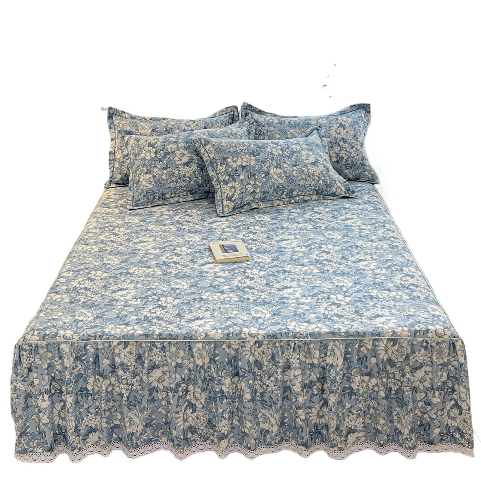 Floral Style Bed Skirt Single/Double/Queen/King Size Cover Bedspread Ruffles Linen(V,SKing 200x220cm 1pc)