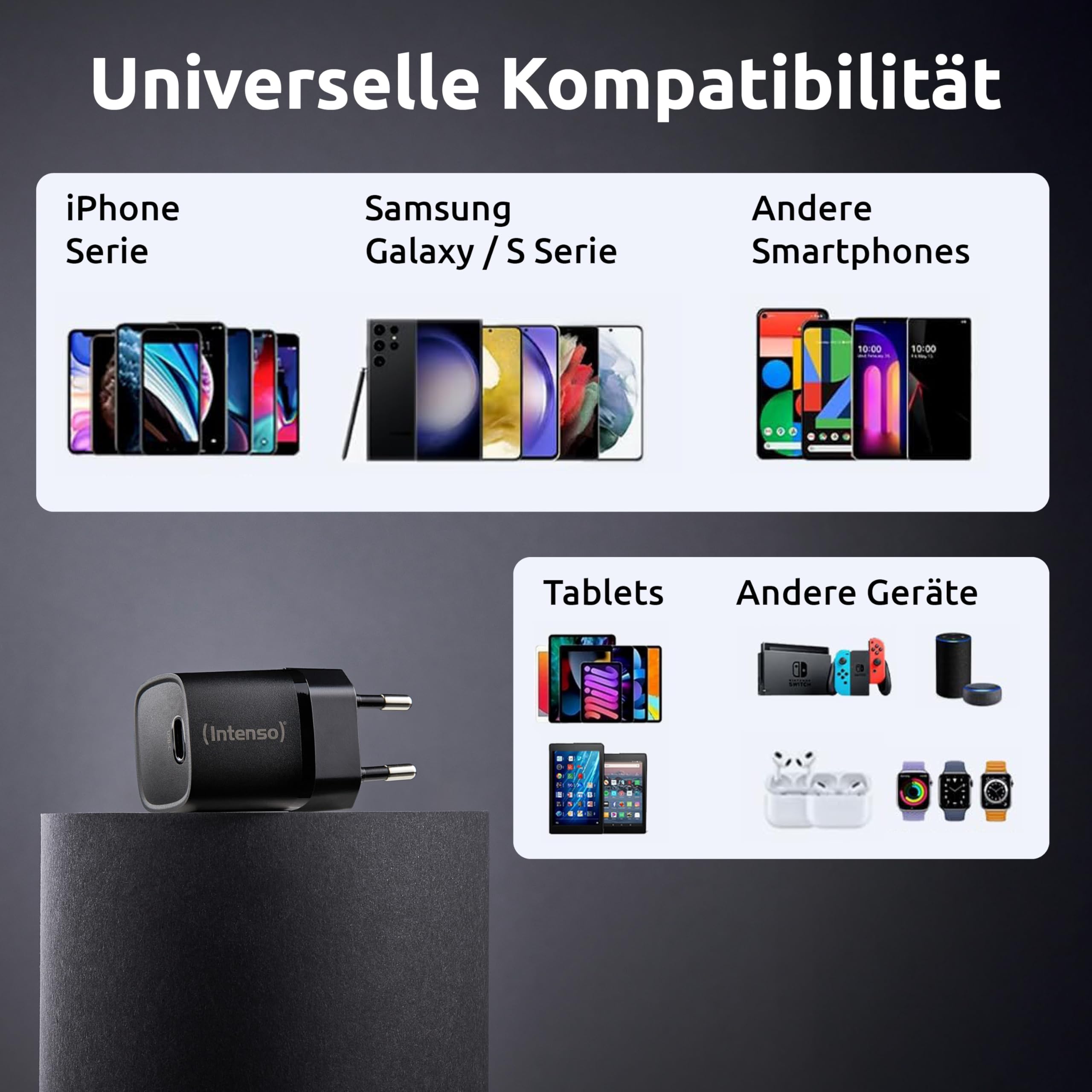 Intenso Adapter zasilania W30C² GaN, USB-C zasilacz sieciowy o mocy 30 W i technologii GaN, czarny