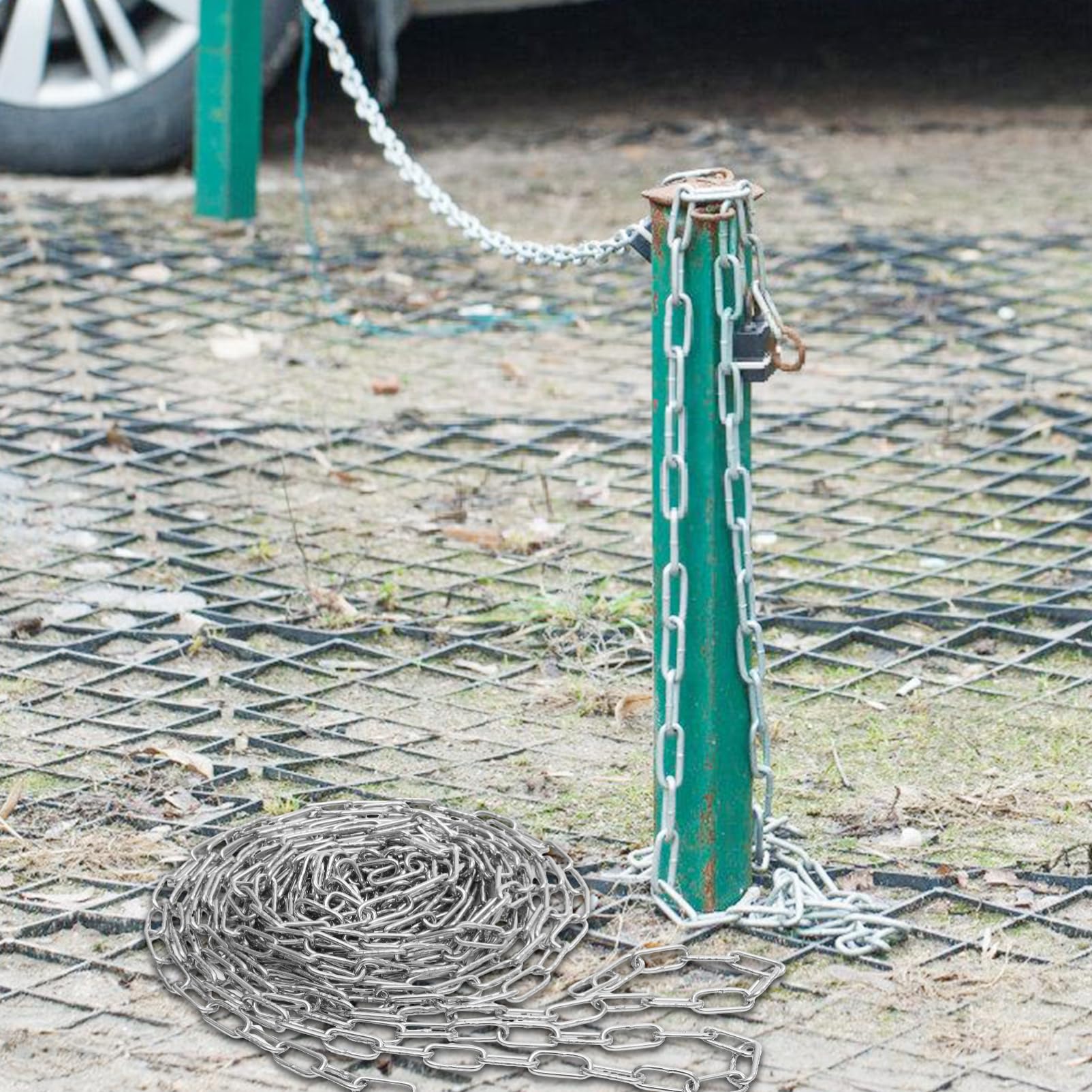 Healifty Silver Safety Chain, Parking Barrier Chain Link Galvanized Iron Chain for Crowd Control Doorway Garage Fence Line
