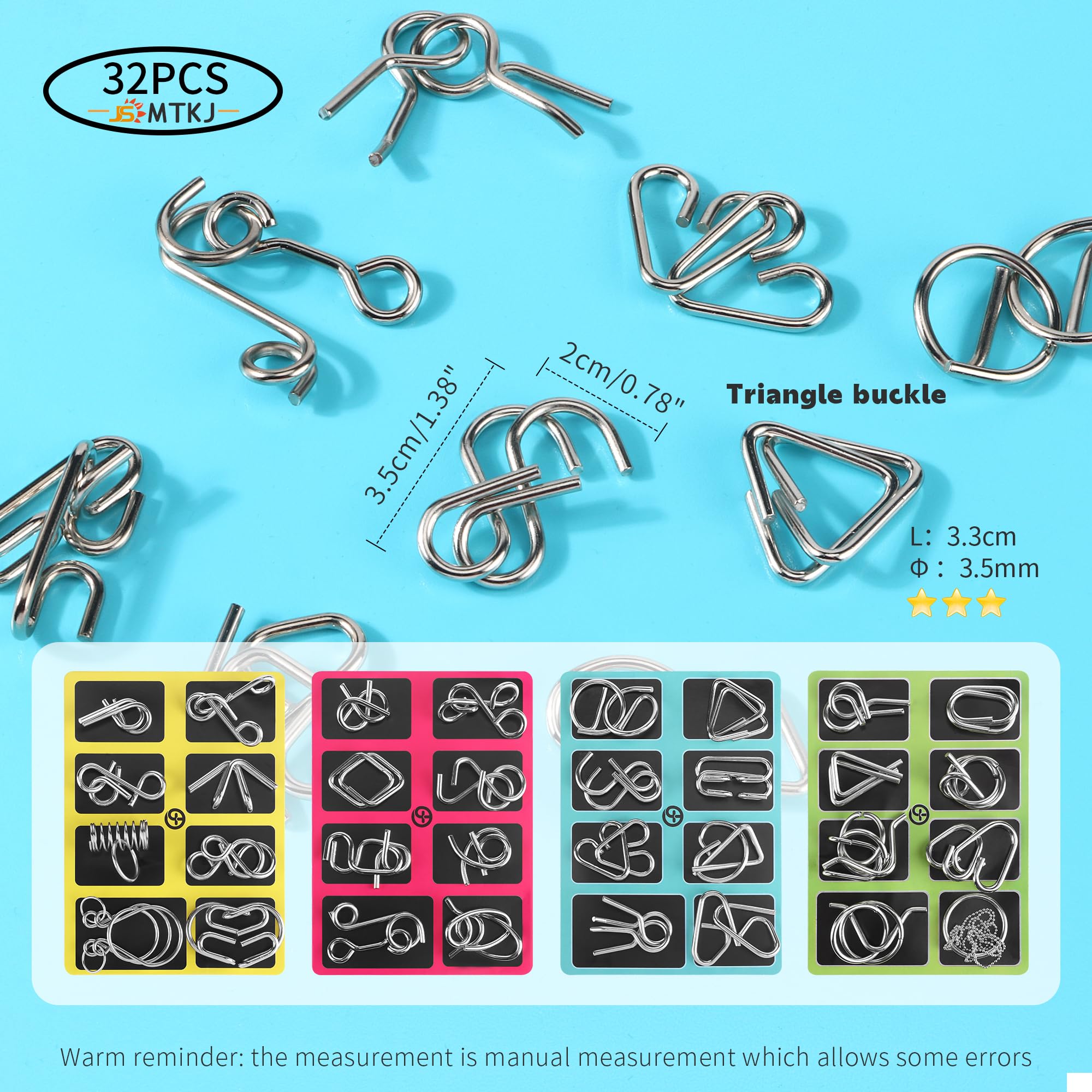 32 Piezas Rompecabezas de Metal Wire Puzzle, Classic Mini IQ Puzzle Mente Juego para Adultos y Niños Juguetes