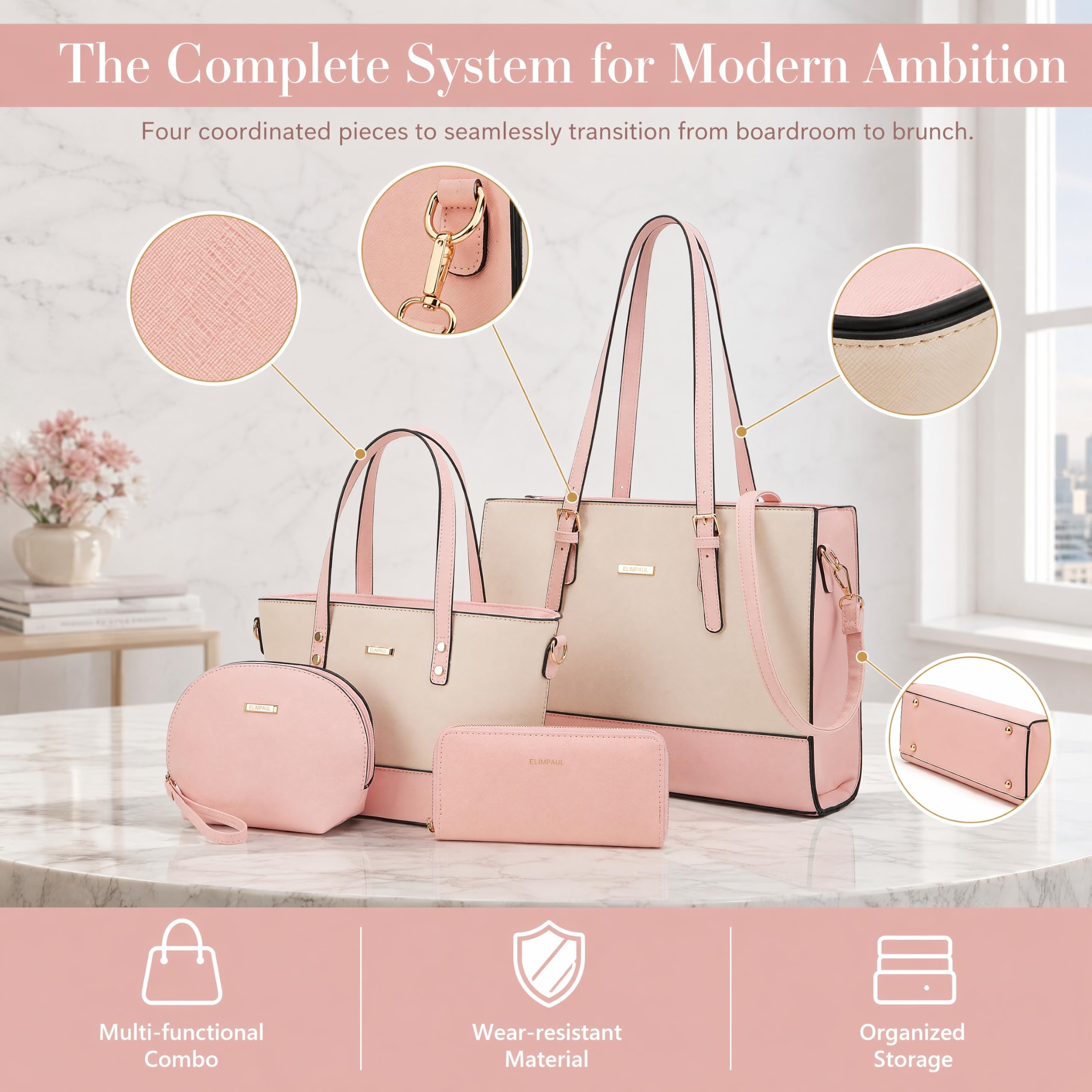 Modische Damen-Handtaschen, Tragetasche, Schultertasche, Tragegriff oben, Geldbörsen-Set