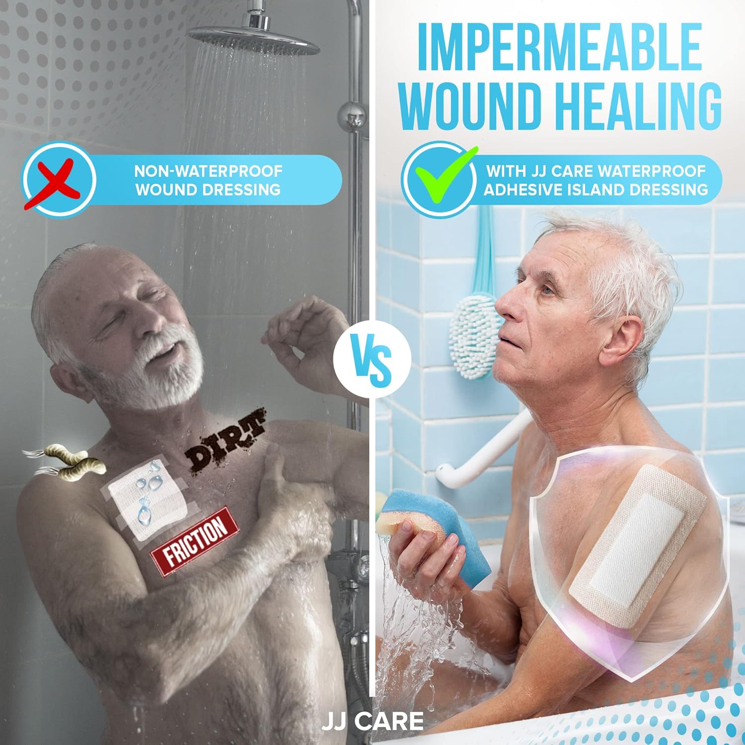 JJ CARE Waterproof Adhesive Island Dressing [Pack of 25], 4” x 8” Sterile Bordered Gauze, Breathable Island Wound Dressing, Individually Wrapped Adhesive Gauze Bandages with Non-Stick Central Pad - Image 6