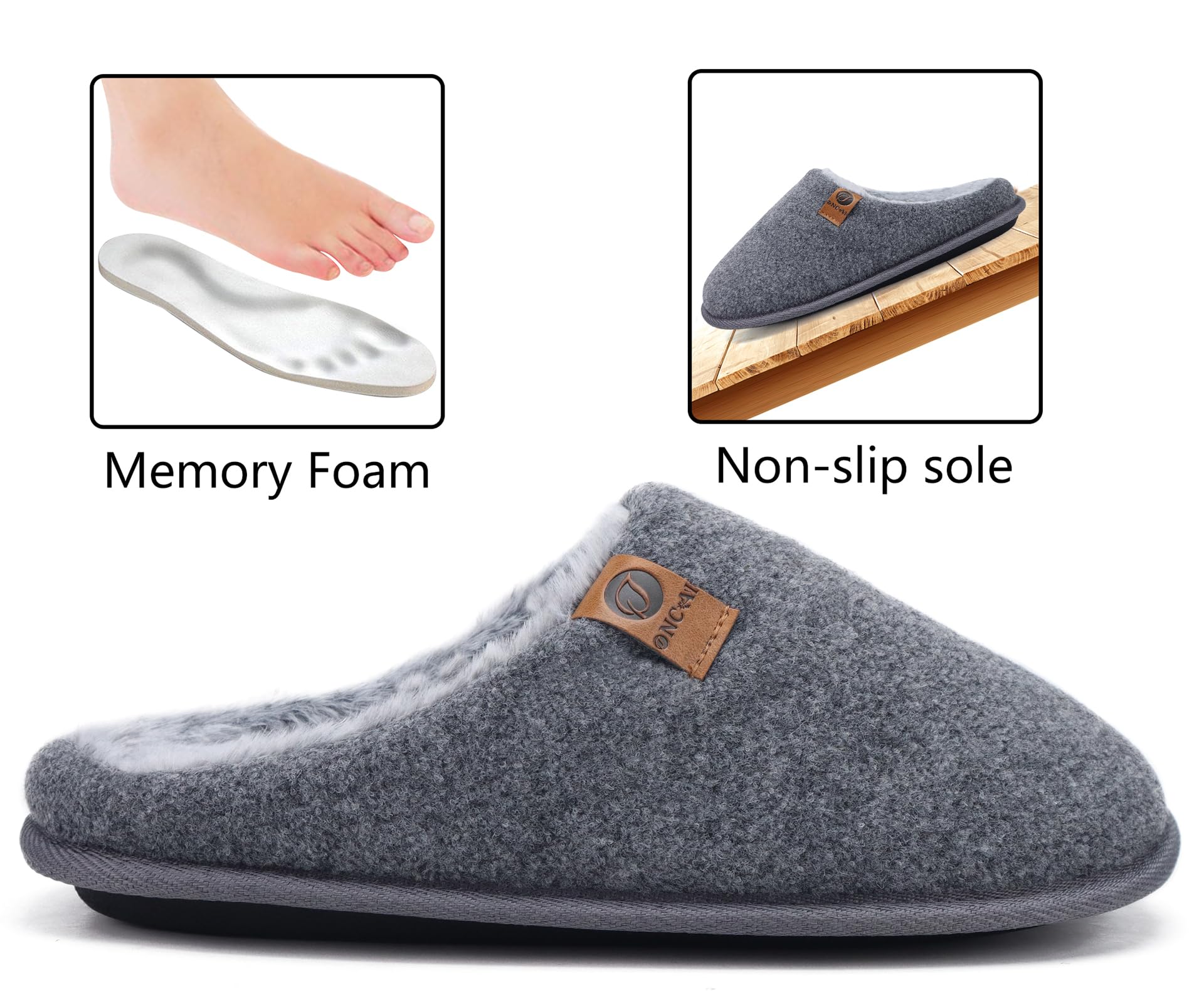 ONCAI Pantofole da Uomo Invernali, Comoda Memory Foam Calde Scarpe da Casa in Lana Con Suola Antiscivolo Taglia 40-49 EU