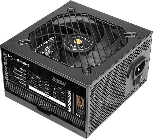 Mars Gaming MPB850SI, Alimentation PC ATX 850W, Garantie 7 Ans, 80Plus Bronze 230V, 90% d'Efficacité, Ventilateur SI Extreme Silence avec Noyau en Cuivre, Technologies AI2-RPM, DC-DC et SMD, Noir - 1