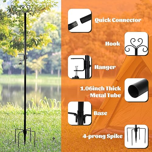 Miniatura 3 de Poste de luz de 10 pies, paquete de 2 postes de metal multiusos para cadena de luces en el exterior, colgar, jardín, fiestas, campamento, patio