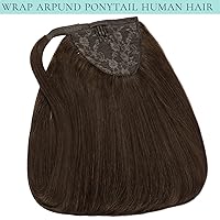 Vista 4 de Extensión de cola de caballo de cabello humano marrón oscuro, extensiones de cola de caballo larga sedosa recta #2A color marrón claro, 22 pulgadas