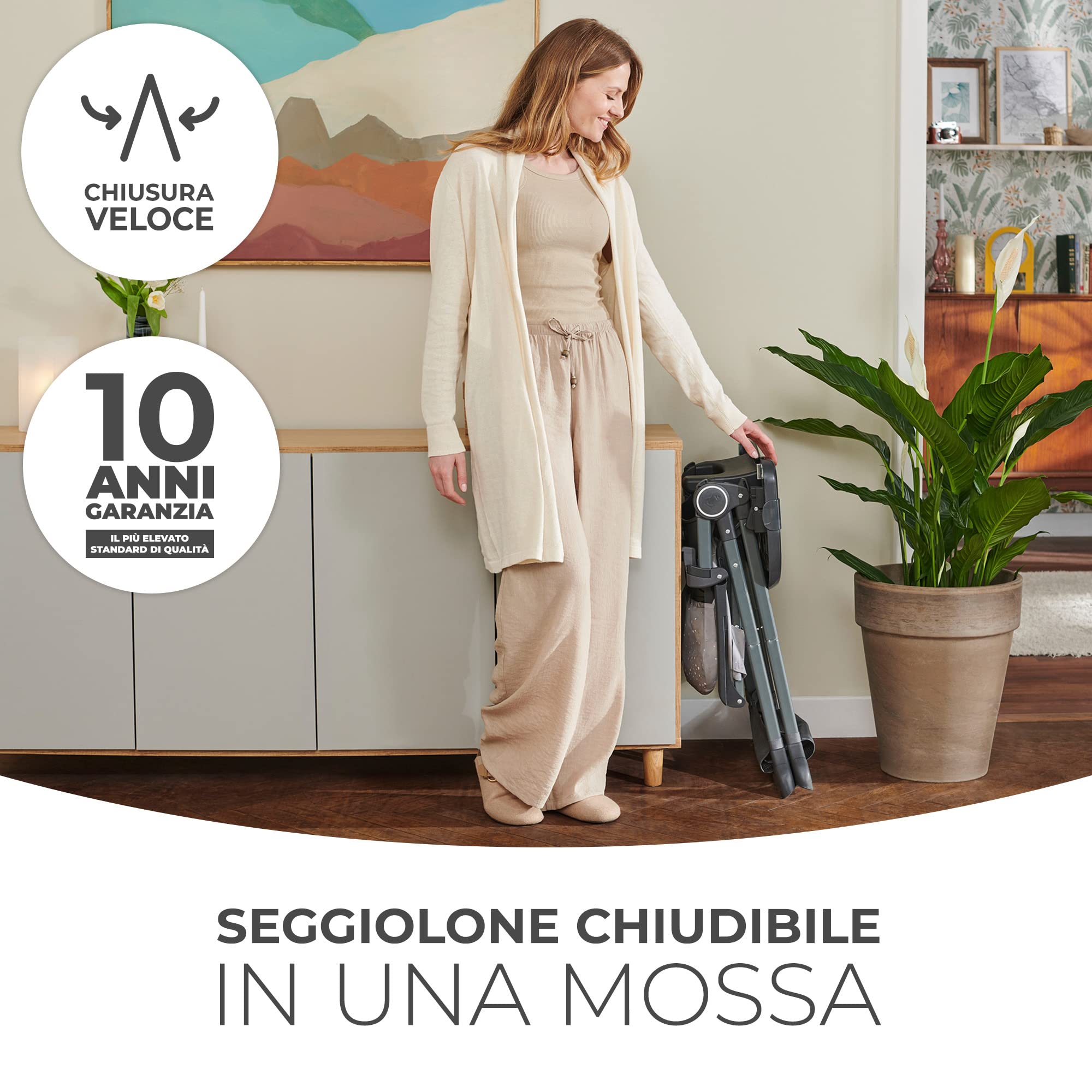 Kinderkraft FOLDEE Seggiolone Pappa, Portatile, Sedia bambini da tavolo, Pieghevole in dimensioni compatte, Schienale e poggiapiedi regolabile, con Vassoio e Cestello, Facile da pulire, Grigio