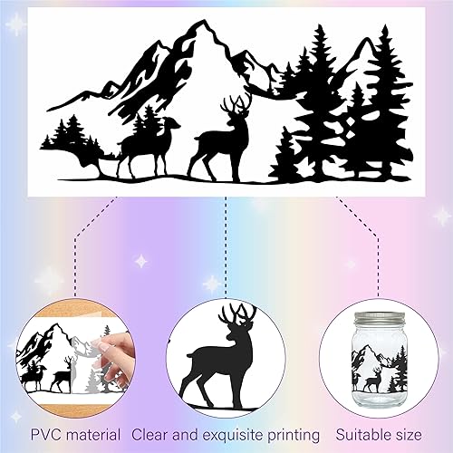 Miniatura 3 de CREATCABIN 6 piezas de siluetas de montaña del bosque, decoración de tarro de masón, farol, recortes láser, animales, ciervos, adornos para álbumes