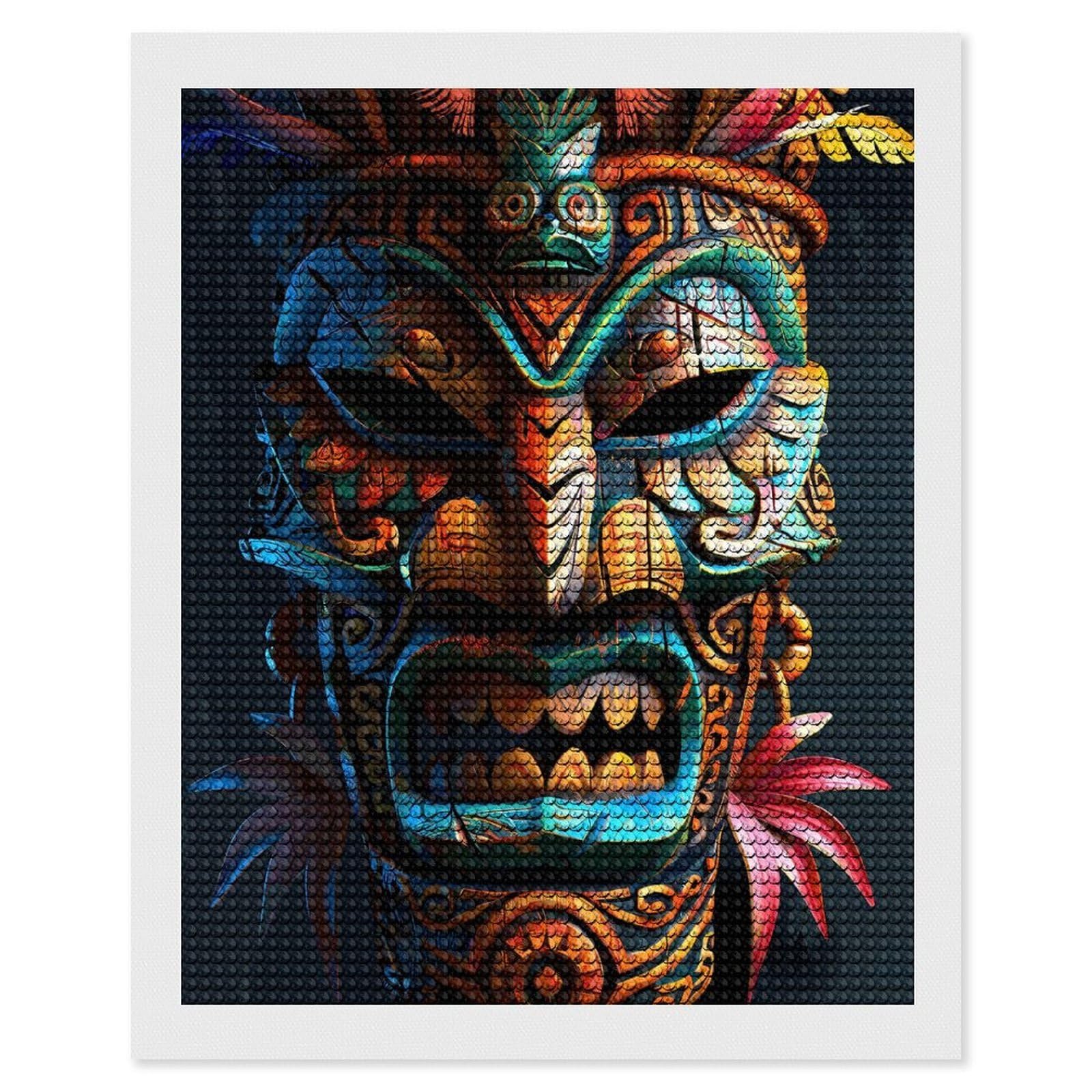 Junmoney Indigenous Tiki Tribe Mask Diamond Painting Canvas Set 16"x20", for Women, Pleasing Wall Art Project, Aesthetic Room Decor, Gift Idea