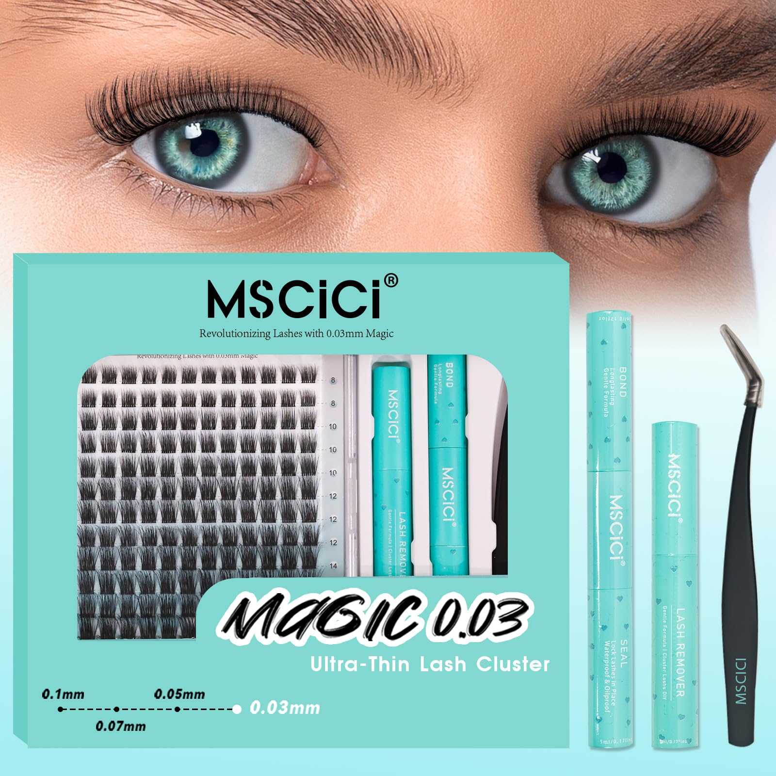 Ultra-Soft Waterproof Lash Clusters Kit - Invisible Clear Lash Band, Latex-Free Black Lash Glue for Sensitive Eyes, DlY Hybrid Fluffy Classic Cluster