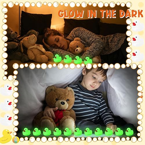 Miniatura 6 de Chitidr Patos de goma luminosos que brillan en la oscuridad de 2.2 pulgadas, mini pato de goma fluorescente, juguetes de bañera flotantes