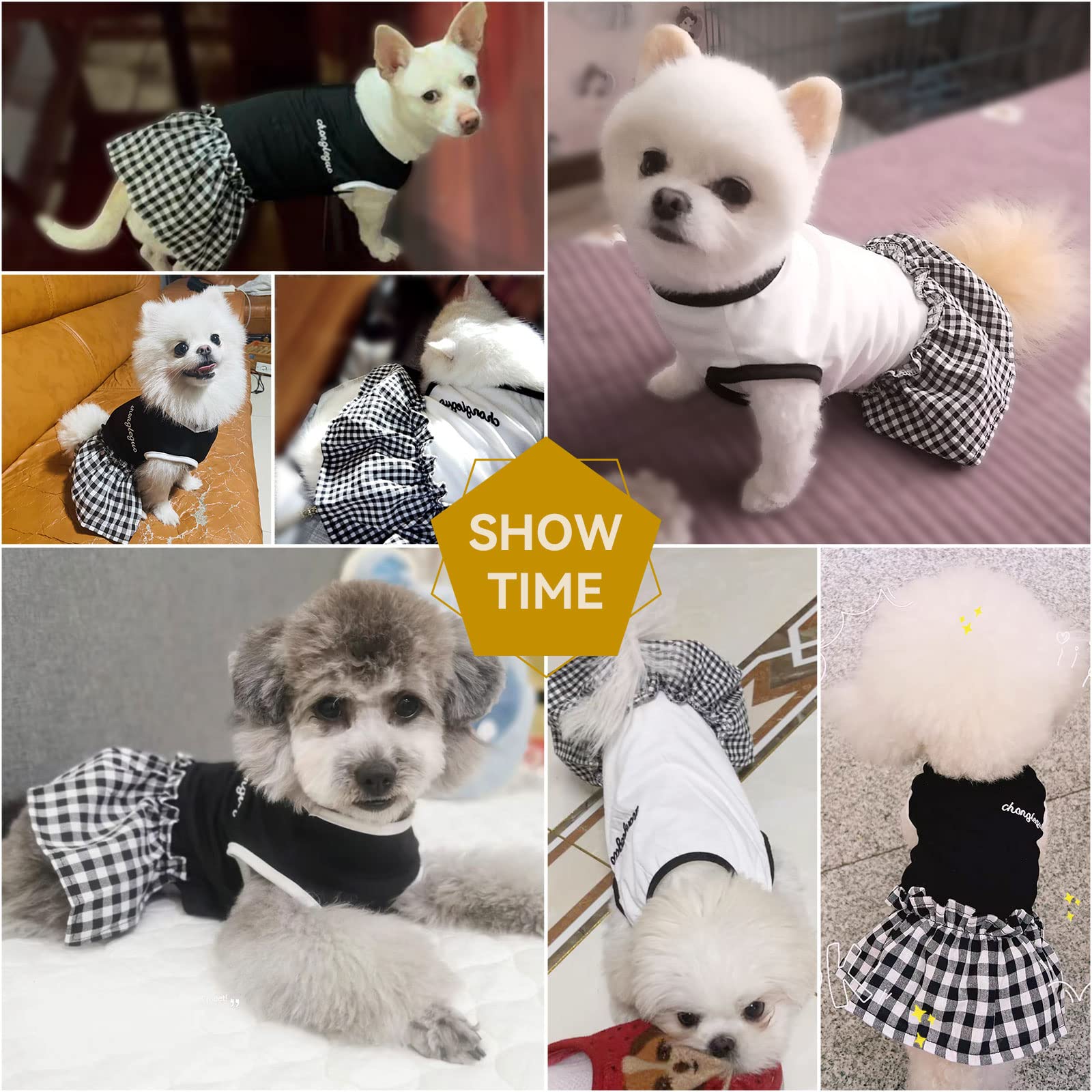 PETCARE Small Dog Dress Classic Black Plaid Dresses for Dogs Soft Cute Summer Dog Dress Shirt Shih Tzu Pomeranian Chihuahua Yorkie Puppy Dog Clothes Outfits for Small Dogs Girl (Black,Large)