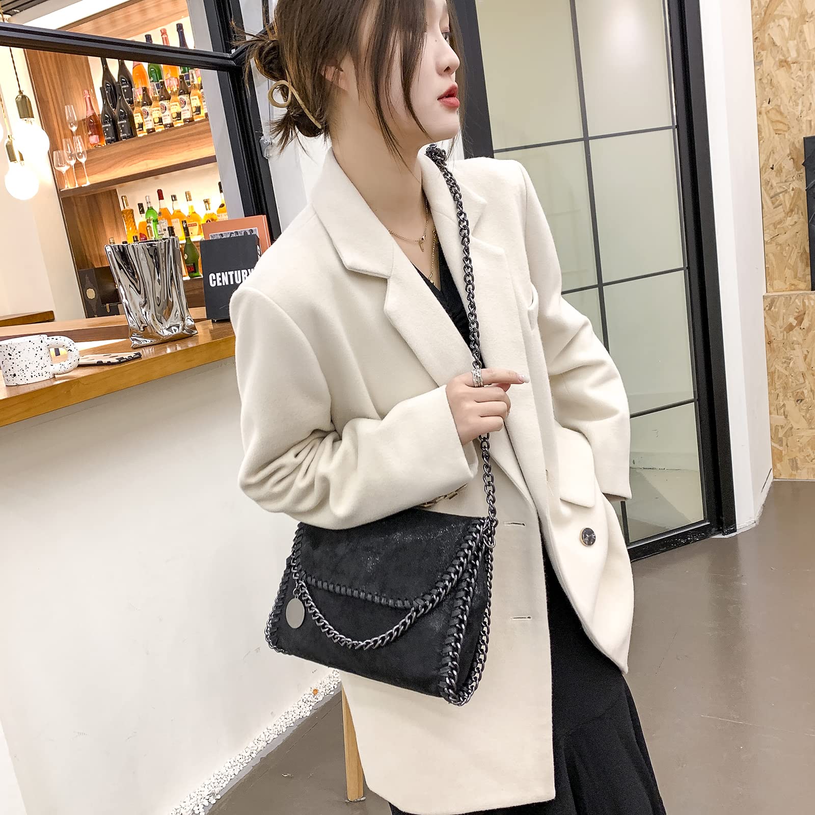 wewo Shoulder Bag Small Purses and Handbags Chain Strap Crossbody Bags for Women(Black)