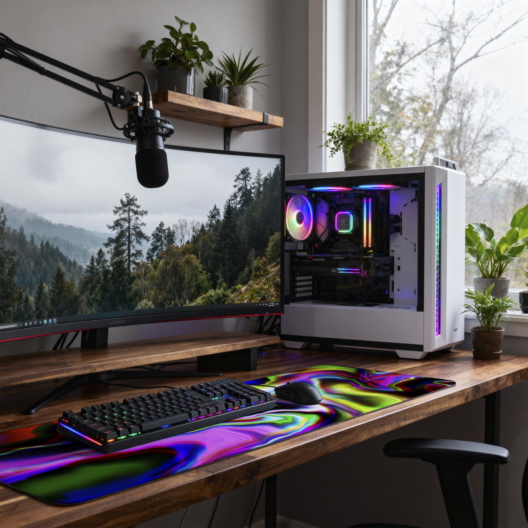 SoulAbiti Neon Glitch Flux Extended Desk Pad (36x14 Inch) - Fluid Art XXL Mouse Pad - Non-Slip Rubber Base & Stitched Edges 3