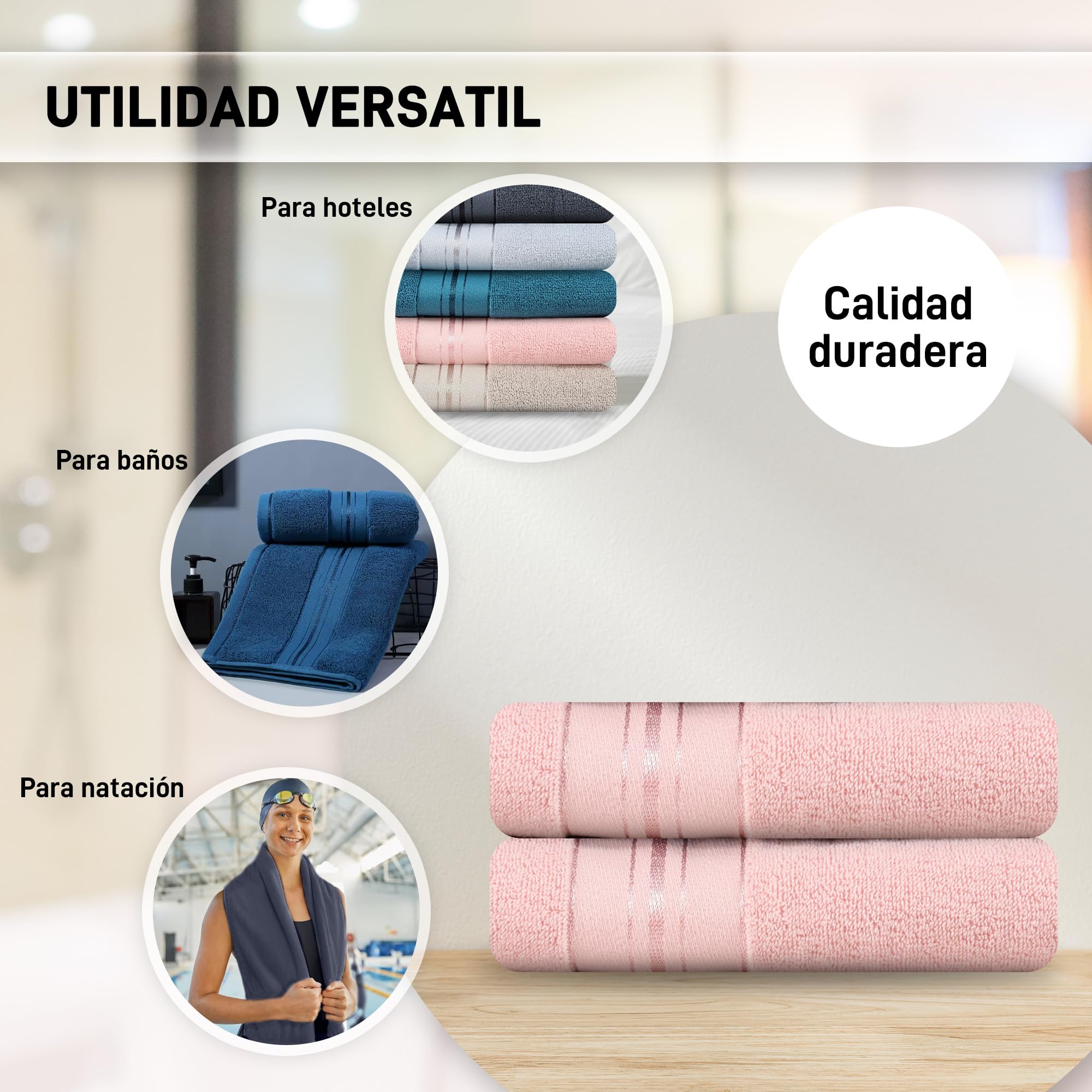 Juego De Toallas 100% De Algodón - Ducha mas Lavabo - Juego De 2 Toallas De Algodón Absorbentes Dimensiones 140x70 cm y 35 x 75 cm - Paquete De 2. (Rosa)