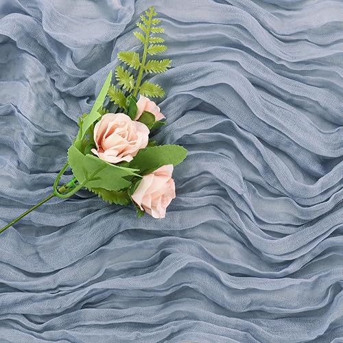 Miniatura 5 de Camino de mesa de gasa azul polvoriento de 10 pies, camino de mesa de tela de gasa bohemio, camino de mesa rústico transparente para boda,