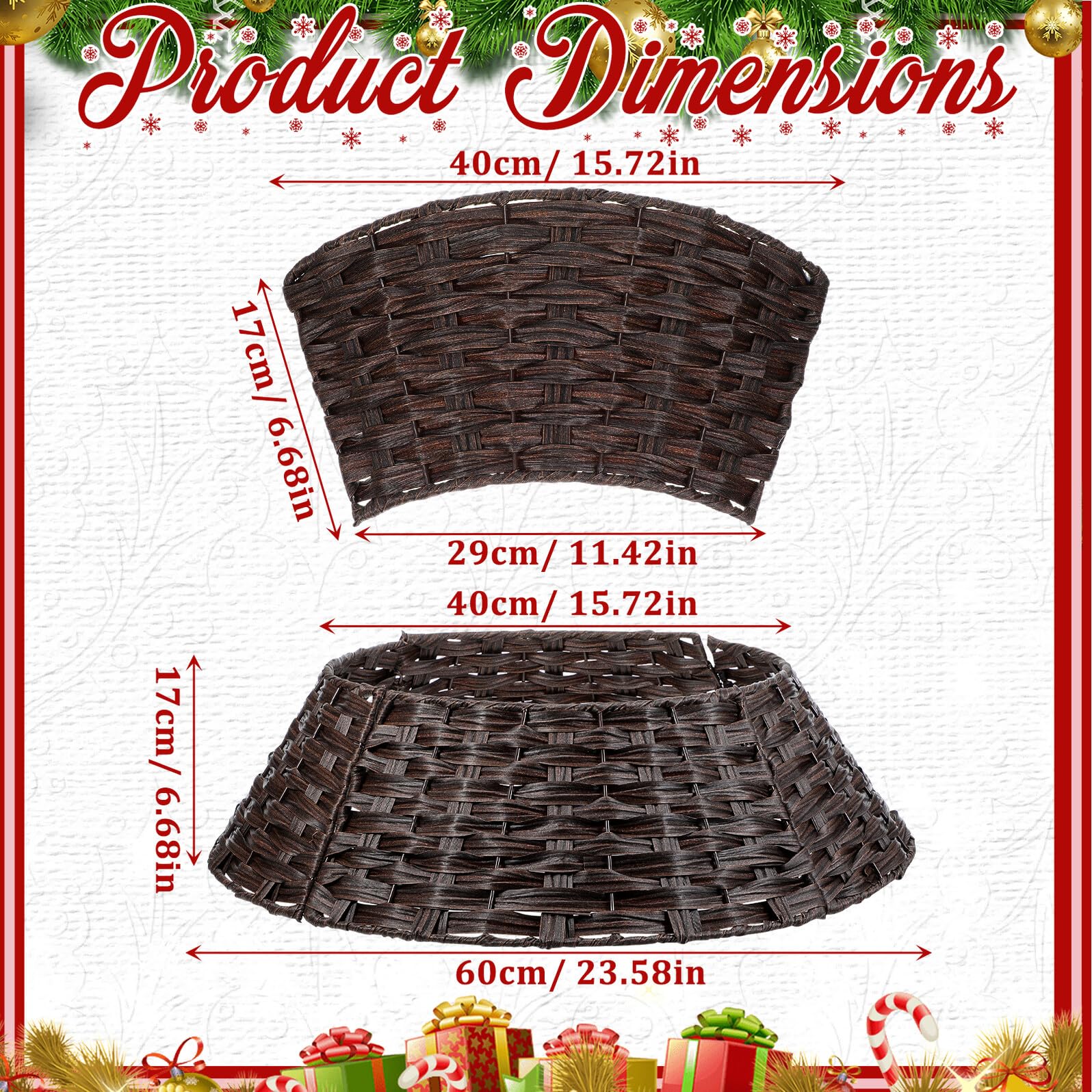 POPETPOP Falda para Árbol de Navidad Pequeña en Color Café Cubierta de Base para Árbol Artificial Diseño Rústico de Ratán Decoración Navideña Reutilizable para Hogar y Fiestas