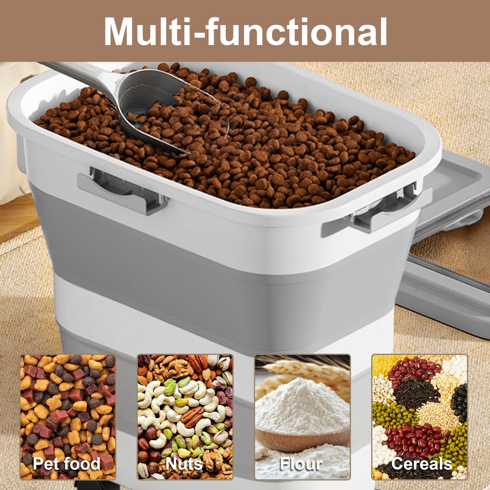 Contenitore per cibo per cani, 10-15 kg, pieghevole, con ruote, contenitore per cibo per cani, contenitore per cibo per animali, cibo secco, per cani e gatti