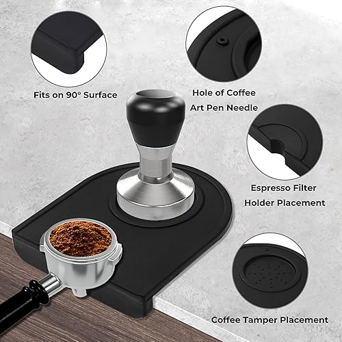 Miniatura 6 de Juego de 2 alfombrillas para máquina de expreso, juego de 2, caja de café con barra de golpeo extraíble y base antideslizante, alfombrilla de