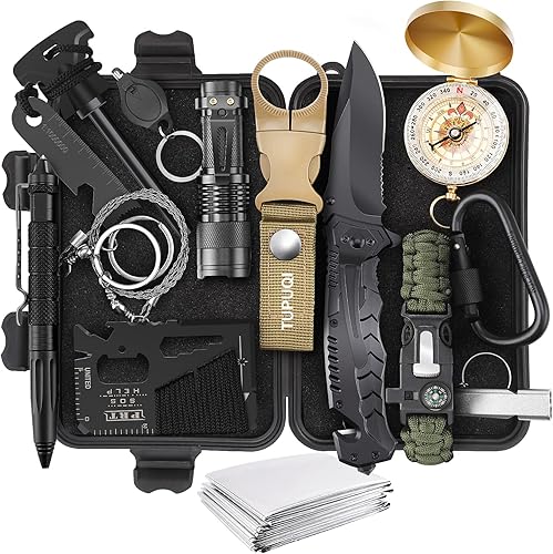 Miniatura 1 de Kit de supervivencia de emergencia, regalos para hombres, adolescentes, papá, marido, equipo de supervivencia 15 en 1, equipo táctico y accesorios
