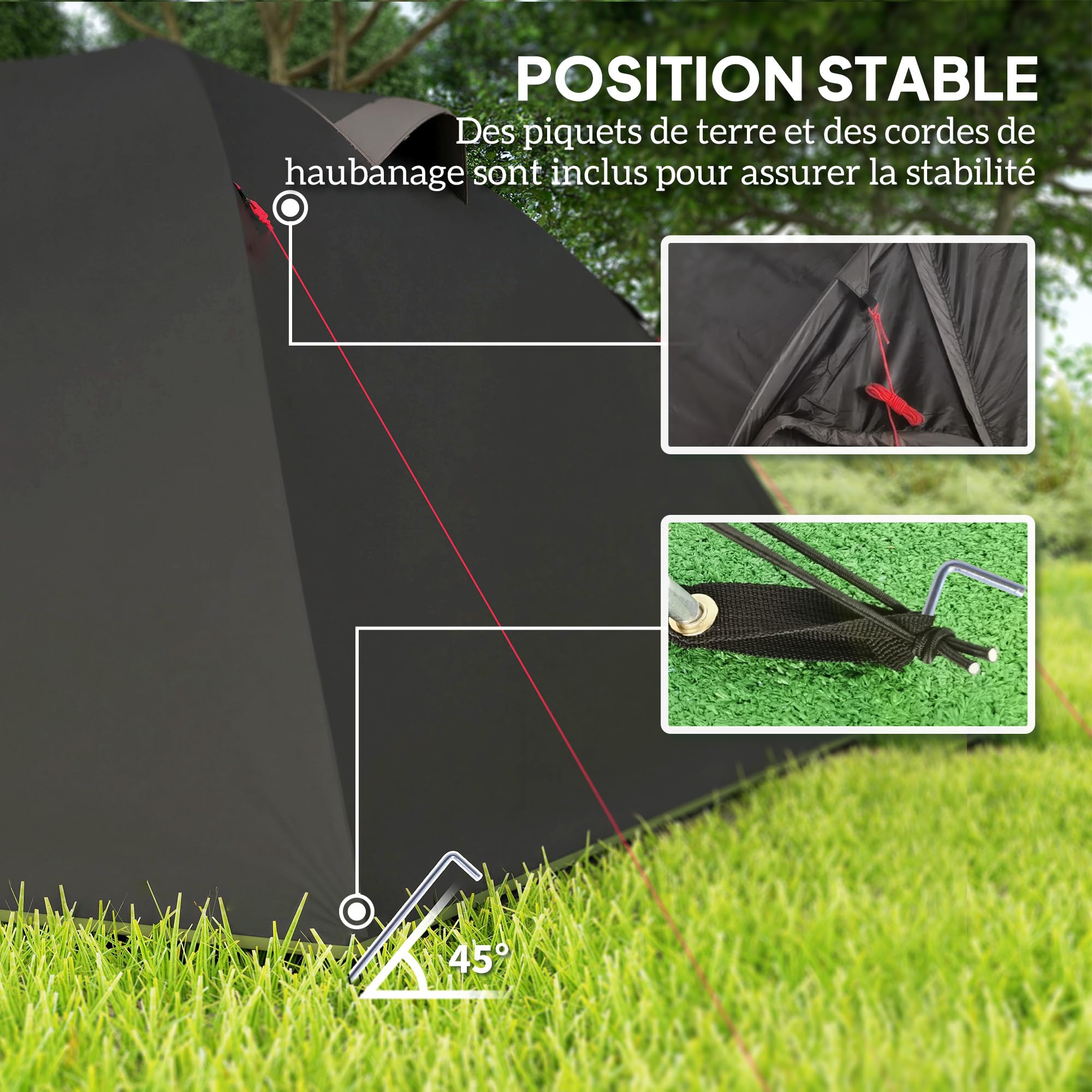 Outsunny Tente de Camping familiale pour 2-4 Personnes, Tente Tunnel imperméable 3000 mm avec 3 Portes, fenêtres, Sac de Transport, pour Camping Voyage randonnée Jardin, Noir