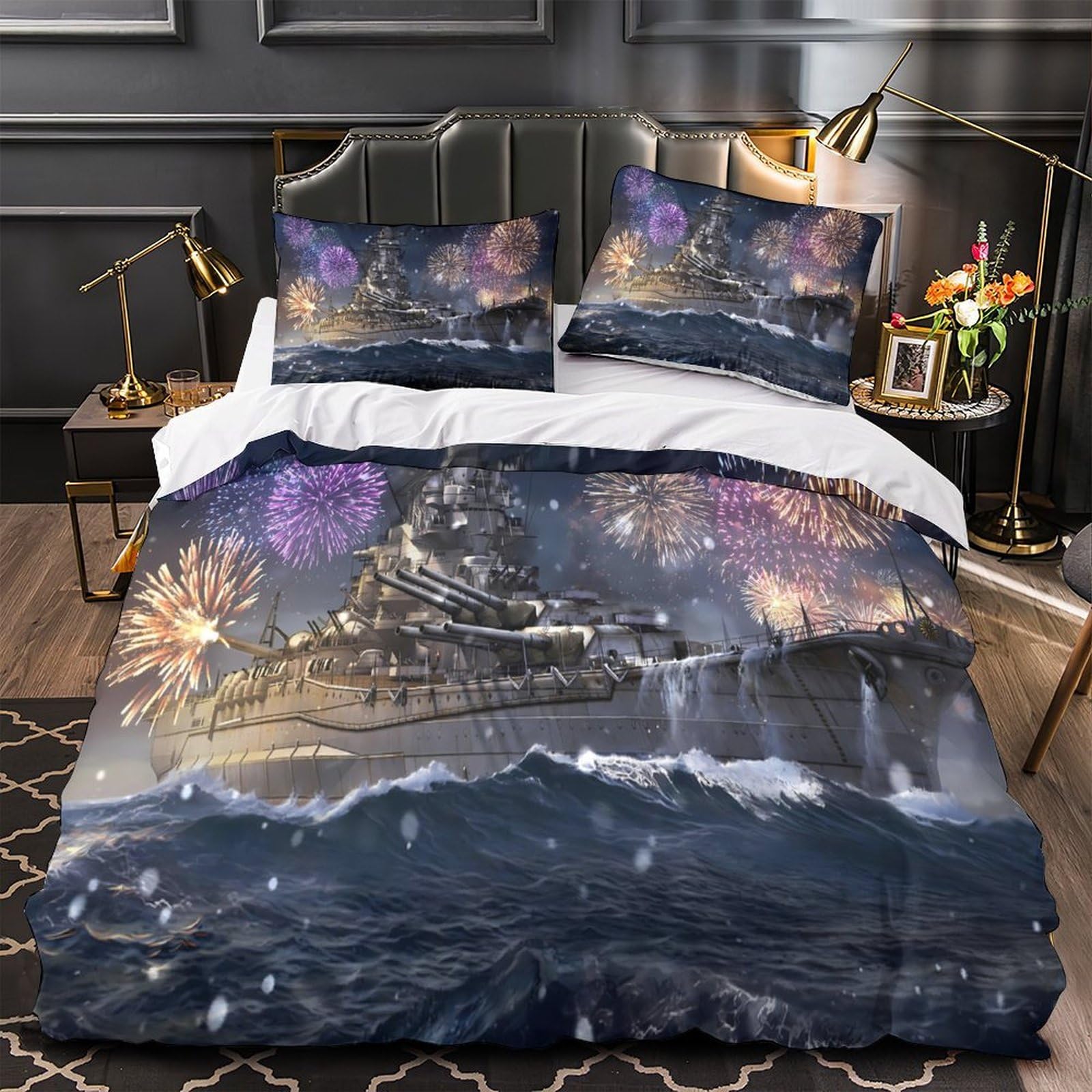 Housse de couette volcan 3D anti-plis avec fermeture éclair pour lit super king