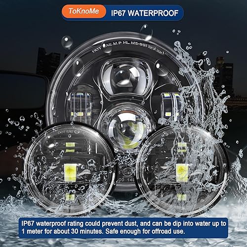 Miniatura 7 de ToKnoMe Faro delantero LED negro de 7 pulgadas, luces antiniebla para motocicleta, compatible con Harley Davidson Touring Road King Ultra Classic