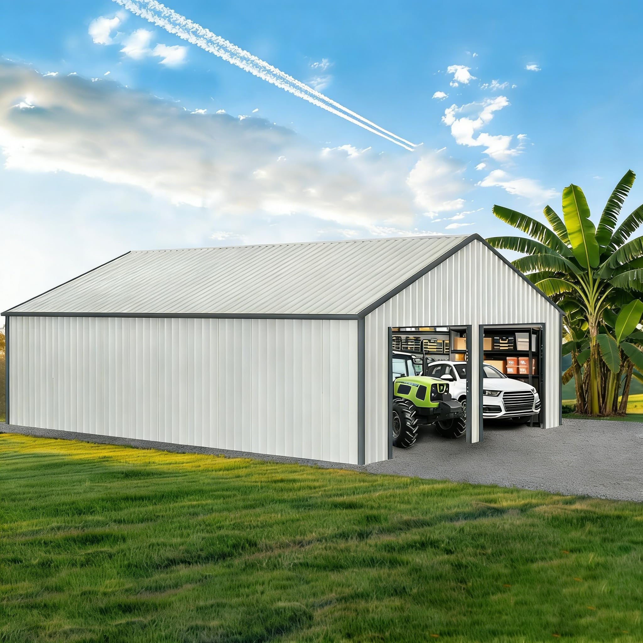 BNSPLY 25x33 FT Double Garage Metal Shed exterior view
