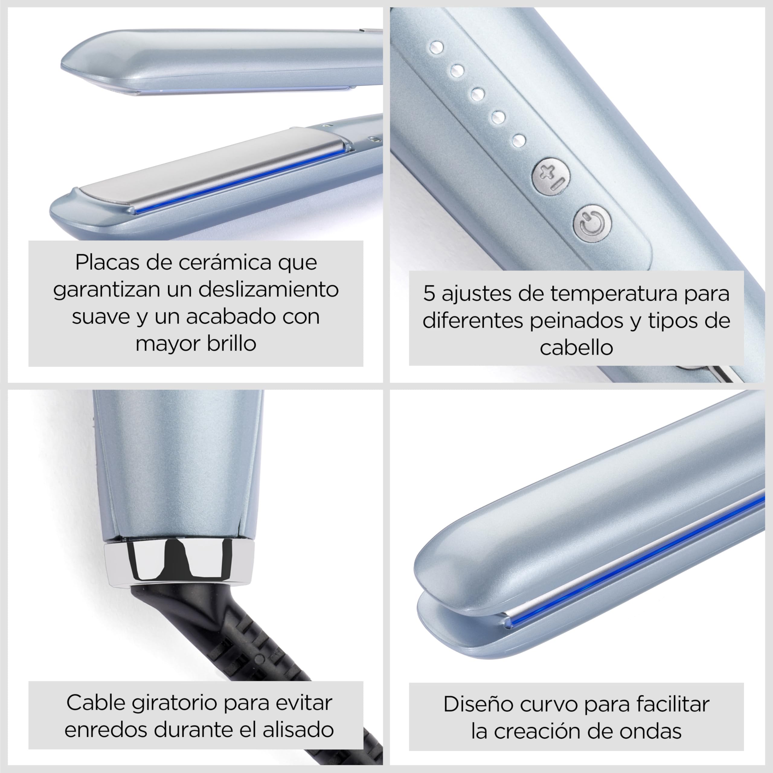 BaByliss Plancha Hydro Fusion – Tecnología iónica dual, Antiencrespamiento, 5 ajustes de temperatura, Calentamiento rápido, Apagado automático – Azul, ST573E