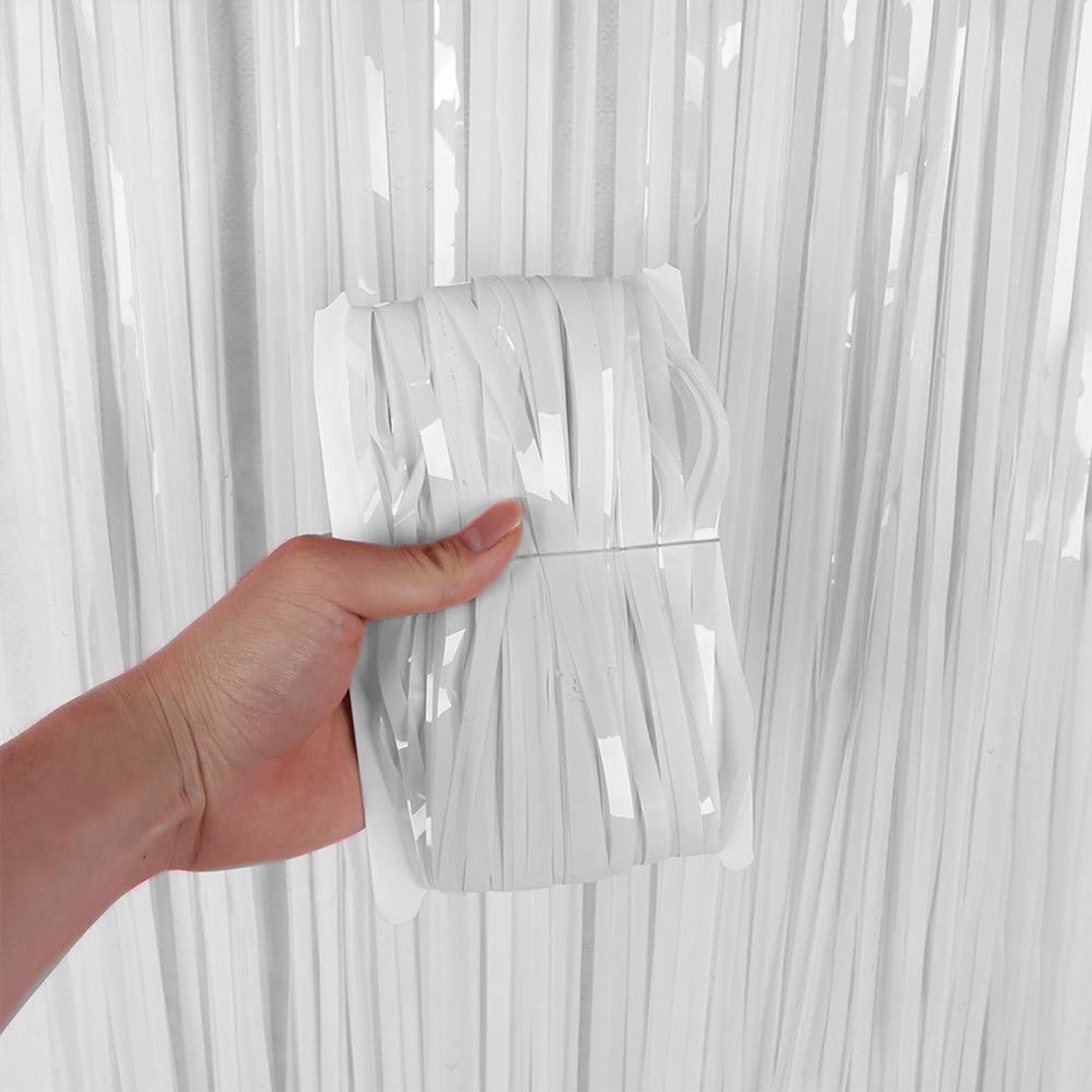 Just Party Pack of 2 Fringe Curtains Super Shiny (3 x 6 Feet each) for Boy Girl/Mother Father/Husband Wife/Brother Sister/Kids/Friend Birthday Party Decoration Kit, White 2