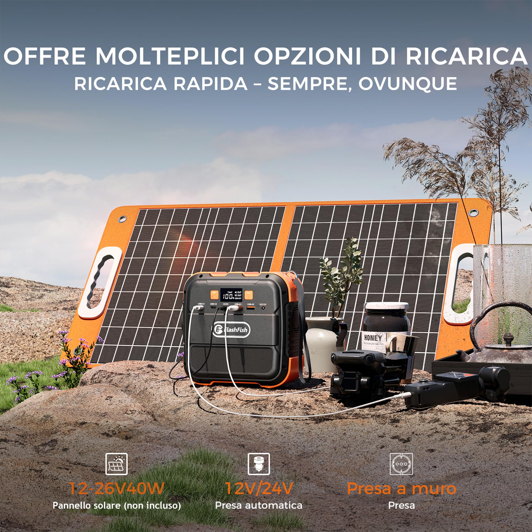 FlashFish Power Station 98Wh/120W, Centrale Elettrica con Presa CA da 230V