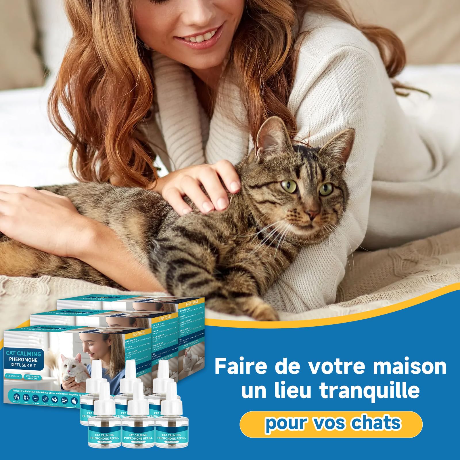 VICSOM 6 Recharges Pheromones Chat Compatible avec Tous Les Diffuseurs Courants, Diffuseur Chat Anti Stress 180 Jours pour Soulager, La Relaxation Et L'anxiété (48 ML par Recharge)