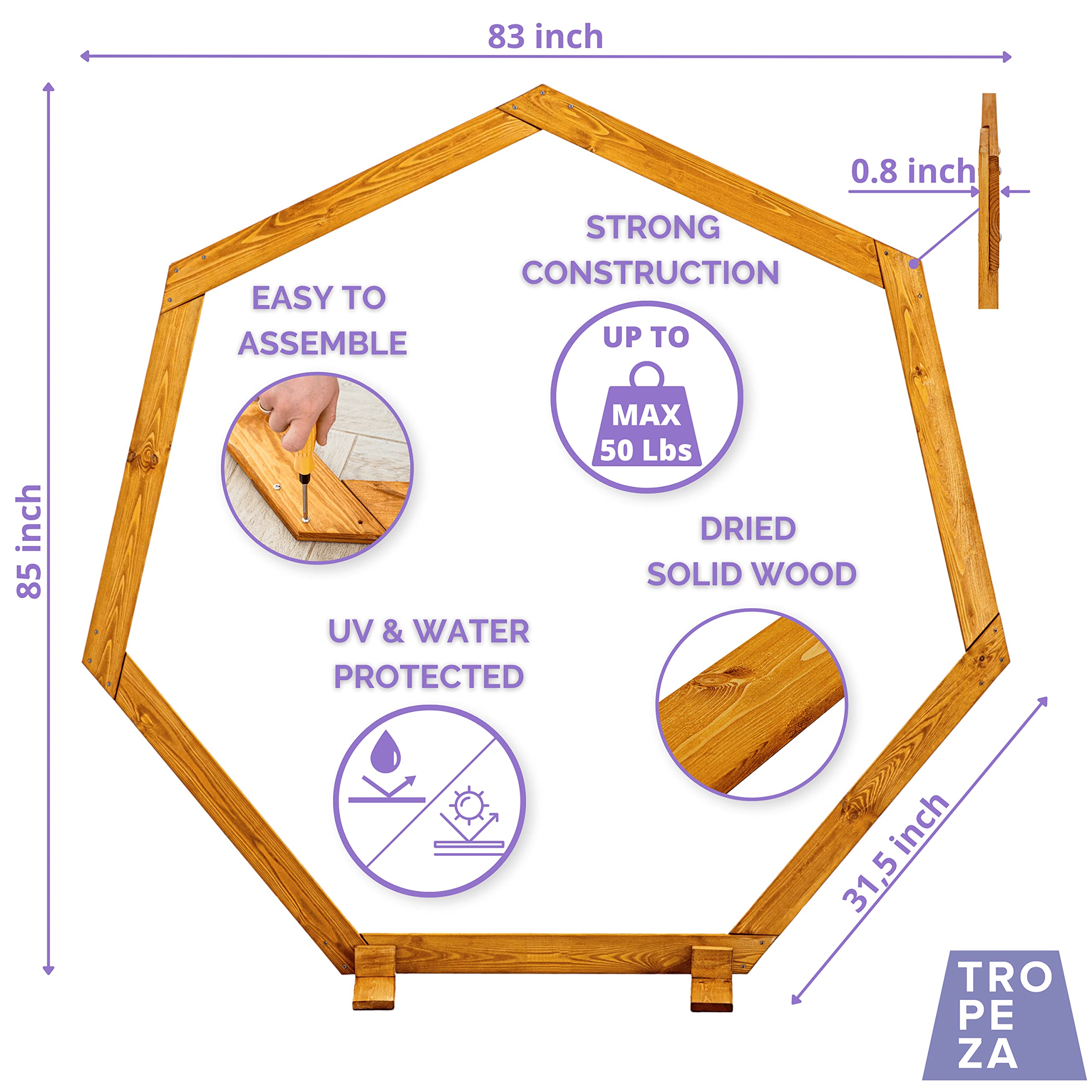 7 FT Heptagonal Wooden Wedding Arch - Rustic Wedding Decorations - Wedding Arch for Ceremony - Balloon Arch Stand – Garden Arch – Photo Backdrop Party Stand for Outdoor, Indoor