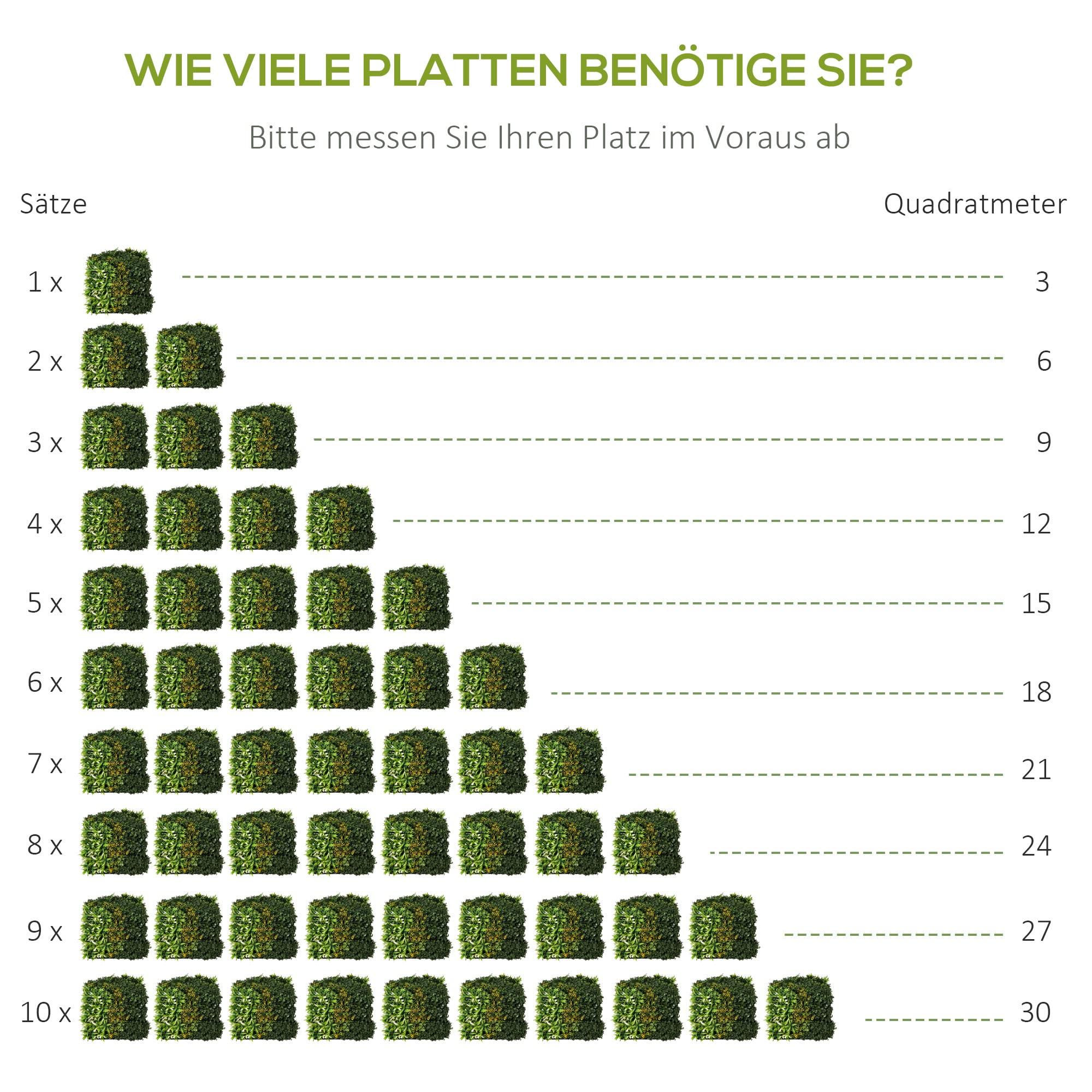Outsunny künstliches Pflanzenwand Balkon Deko UV-Schutz 12 Stück 50x50 cm | UV-Schutz Sichtschutz Mehrblättriges Design Heckenpflanze für Garten Outdoor Dekor