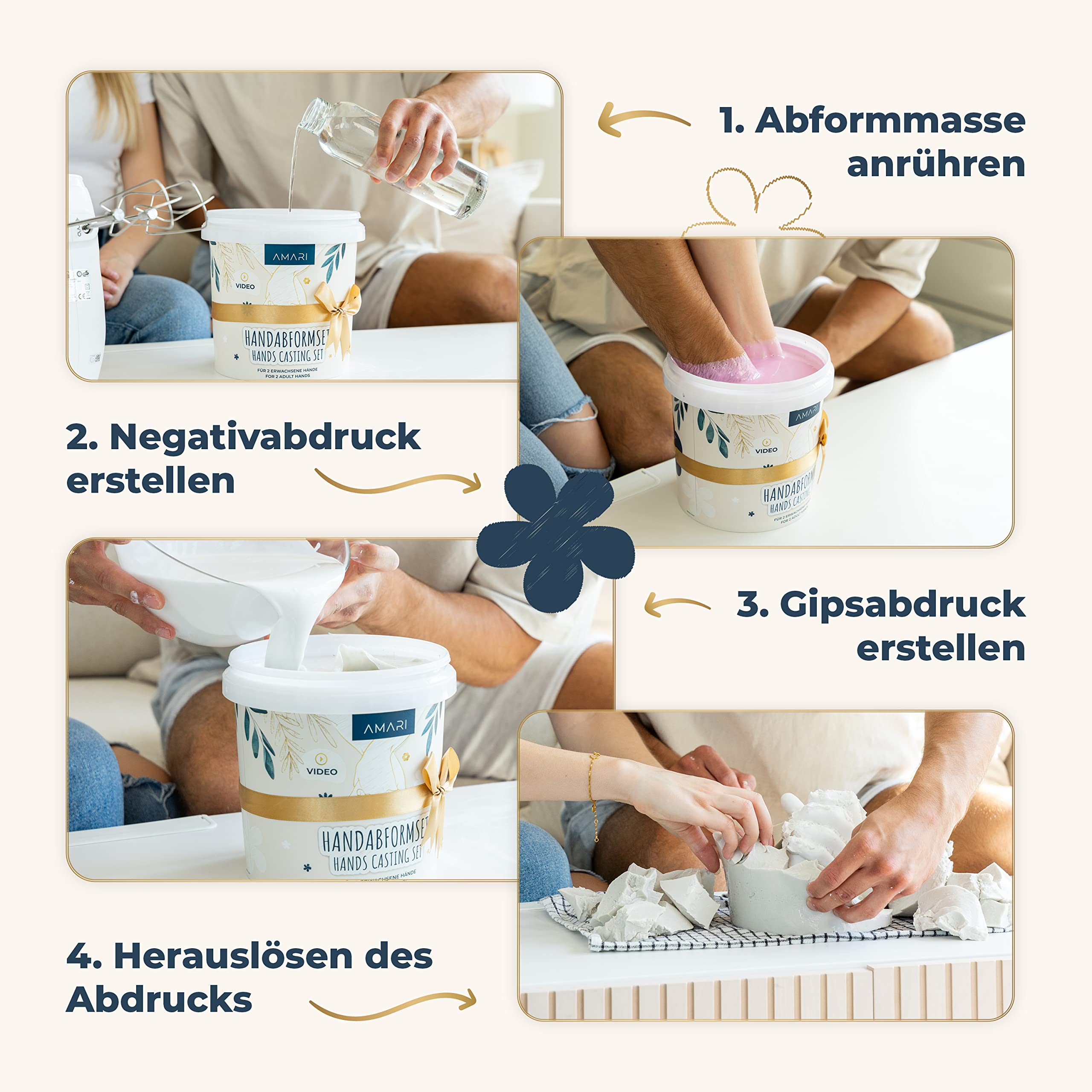 Amari Geschenkbox AMARI® Handabdruck Set für Paare - 3D Gipsabdruck Set Familie, Geschenk Schachtel Amari Geschenkbox AMARI® Handabdruck Set für Paare - 3D Gipsabdruck Set Familie, Geschenk Schachtel
