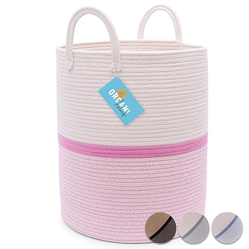 Miniatura 251 de OrganiHaus - Canasta tejida extragrande de cuerda suave de algodón para mantas de sala de estar, para almacenamiento, lavandería, guardería