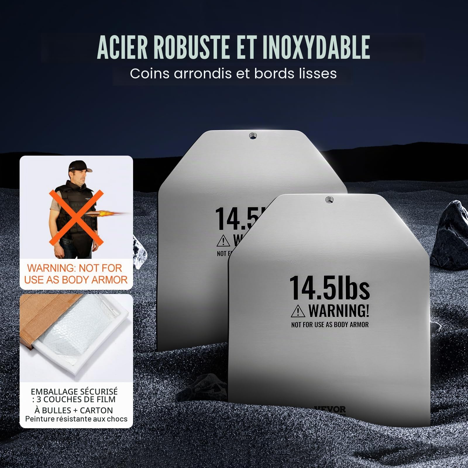 VEVOR Plaques lestées incurvées pour gilet lesté, paires de 6,59 kg, plaques de poids pour gilet, en acier de qualité supérieure, coupe ergonomique profilée-WOD, pour la musculation, la course à pied