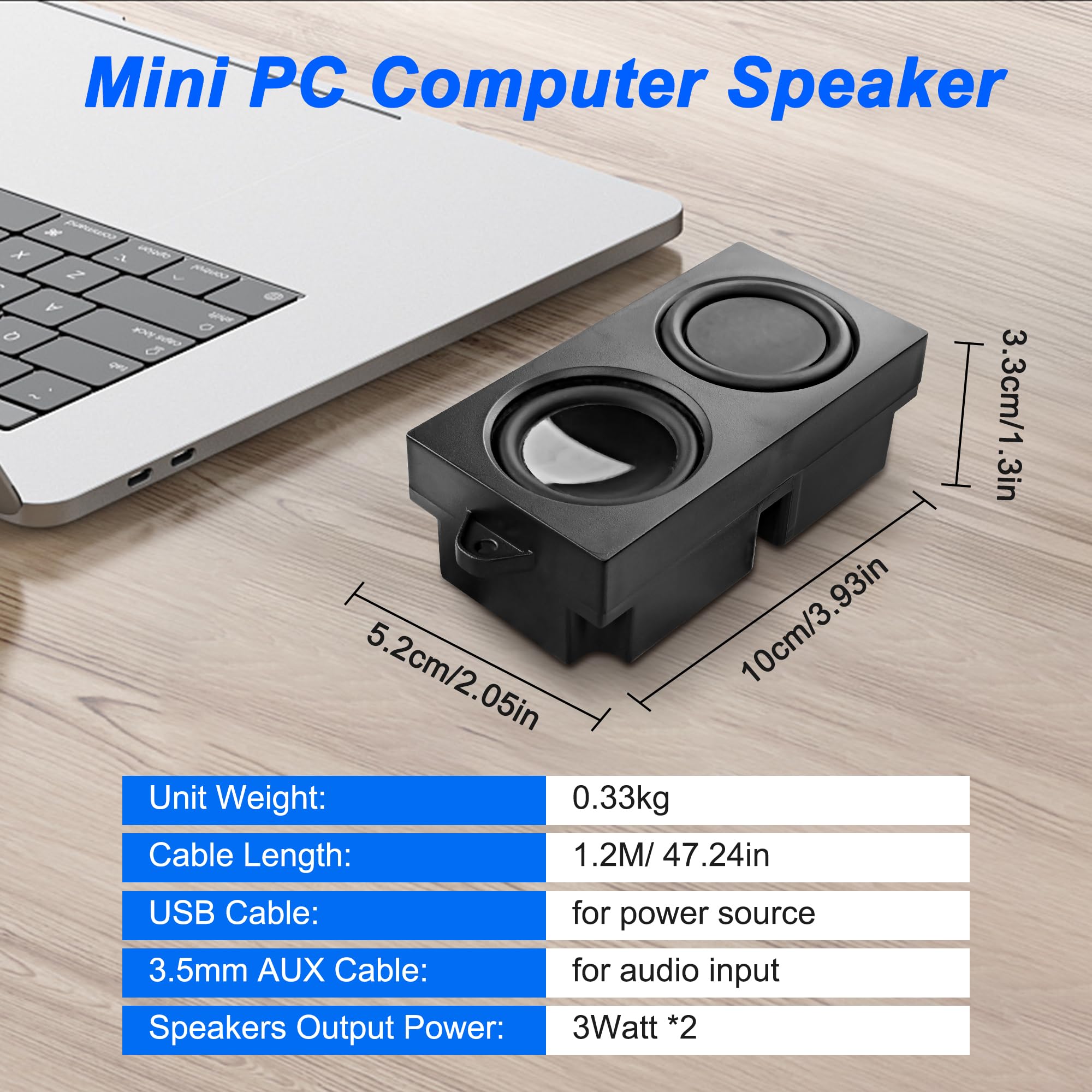 MEIRIYFA Altavoces para Ordenador, Mini Altavoz USB con Jack AUX 3,5 mm, Control de Volumen, Estéreo para PC de Escritorio, Tablet, Teléfono (Negro, 1,2 m)
