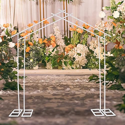 Miniatura 3 de Arcos de boda de 8.5 pies para ceremonia, enrejado de metal para plantas trepadoras al aire libre, arco de globo para decoración de fiestas (blanco)