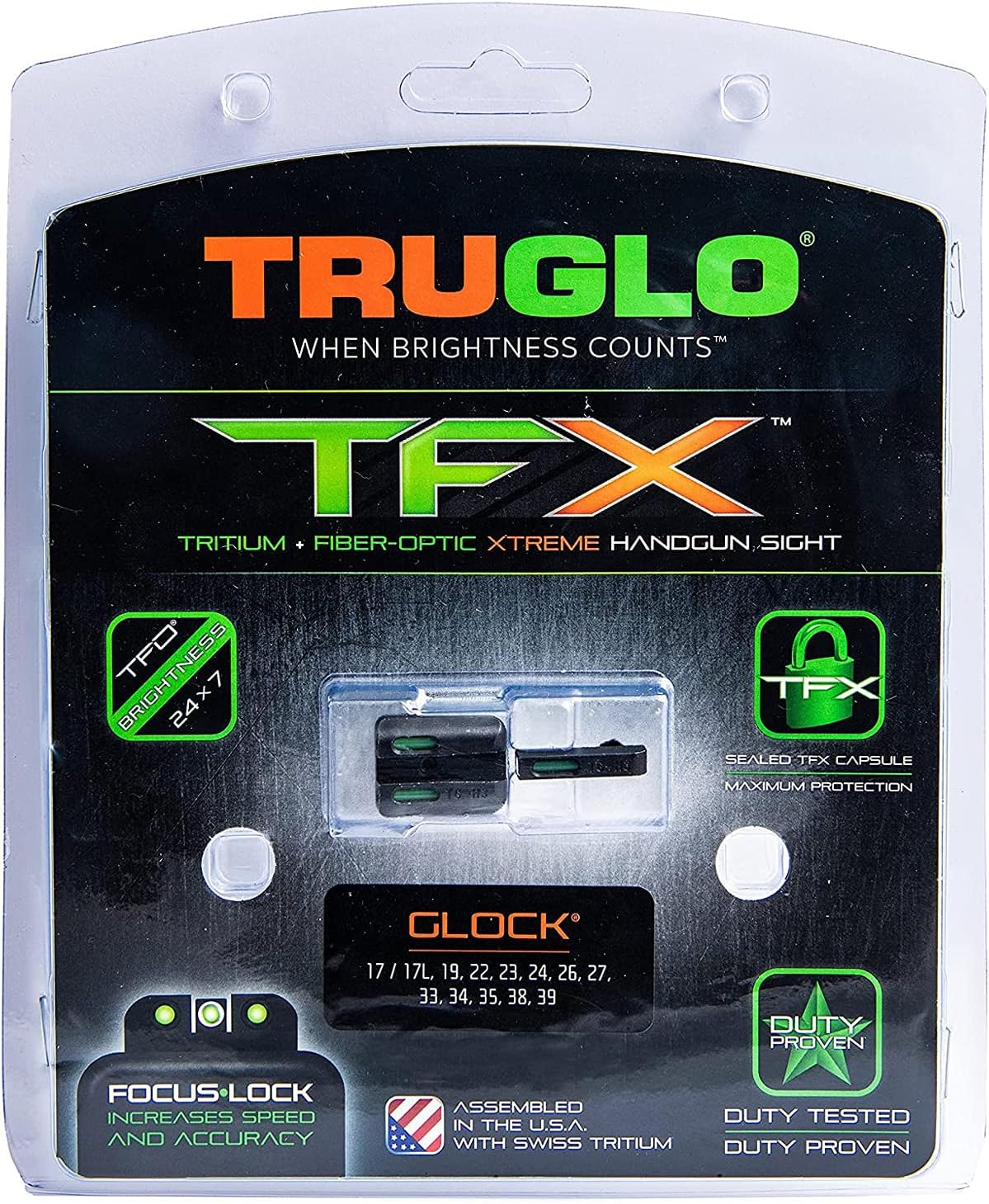 TRUGLO TFX Handgun Sight | Durable Shock-Resistant Compact Brightly Glowing Tritium & Fiber-Optic Xtreme Day/Night Sight for Handguns