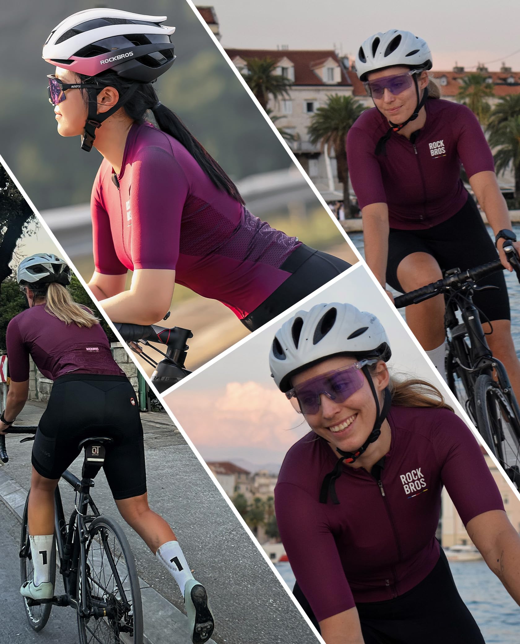 ROCKBROS Road to Sky Radtrikot Damen Kurzarm Fahrradtrikot mit 3 Taschen | Atmungsaktiv Fahrrad Trikot, Frauen für Mountainbike Rennra