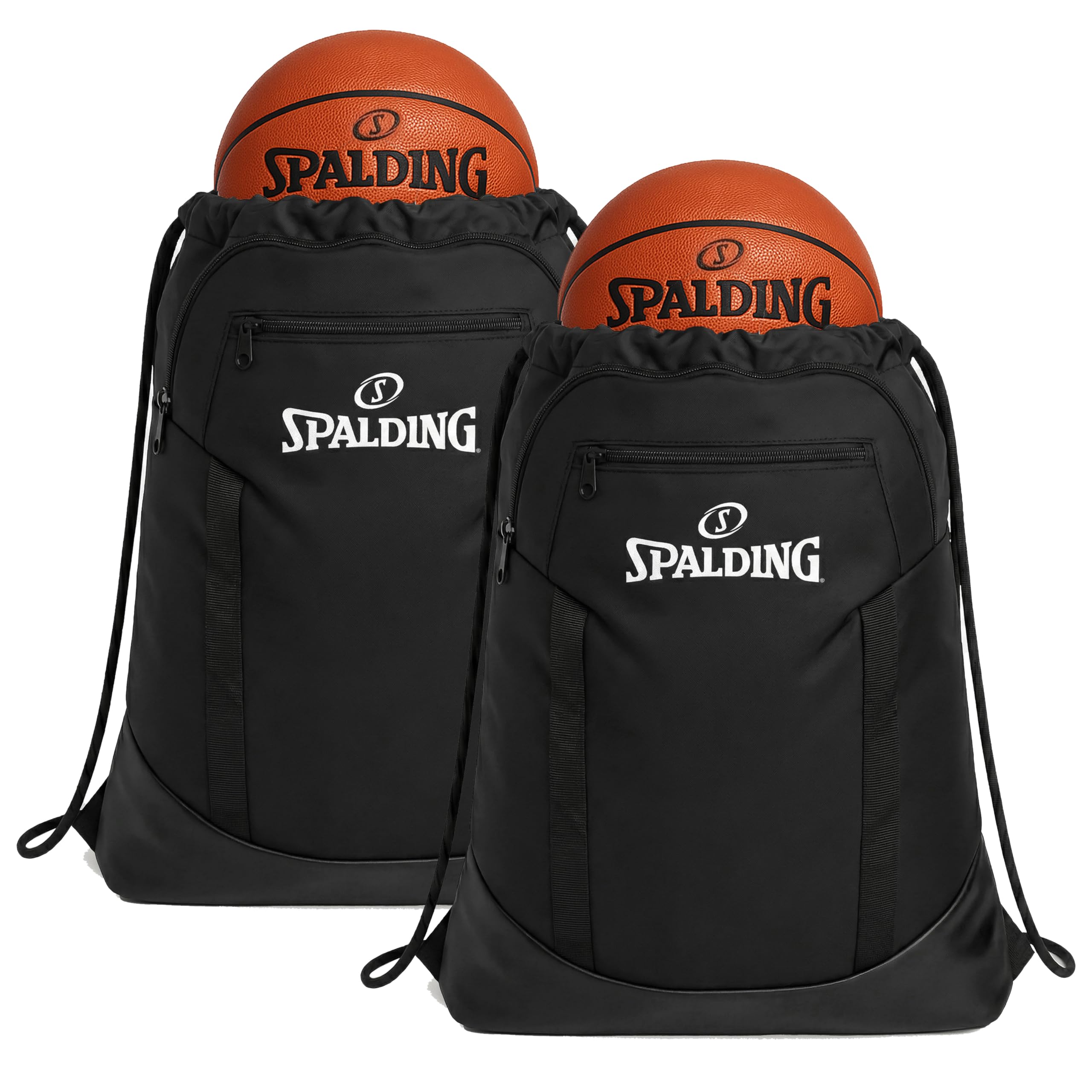 Spalding Basketball Sackpack Drawstring Sports Bag, Large Black Backpack fits Ball and Gym Sports Equipment, Gift for Basketball Players